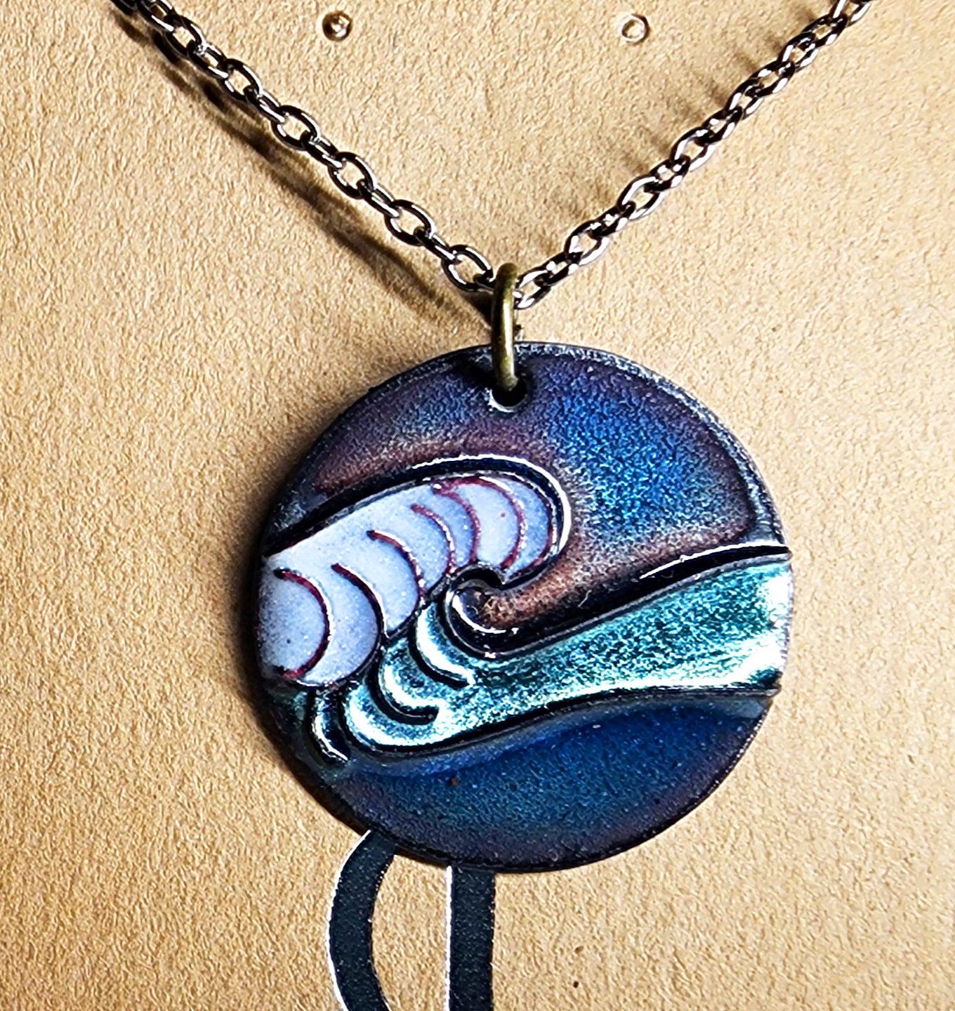 Necklace: Copper wire cloisonne enamel 1 inch CLN9