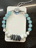 #350 Bracelet: Ninilchik Stones, Aqua Matte Glass, Howlite, 7.5”