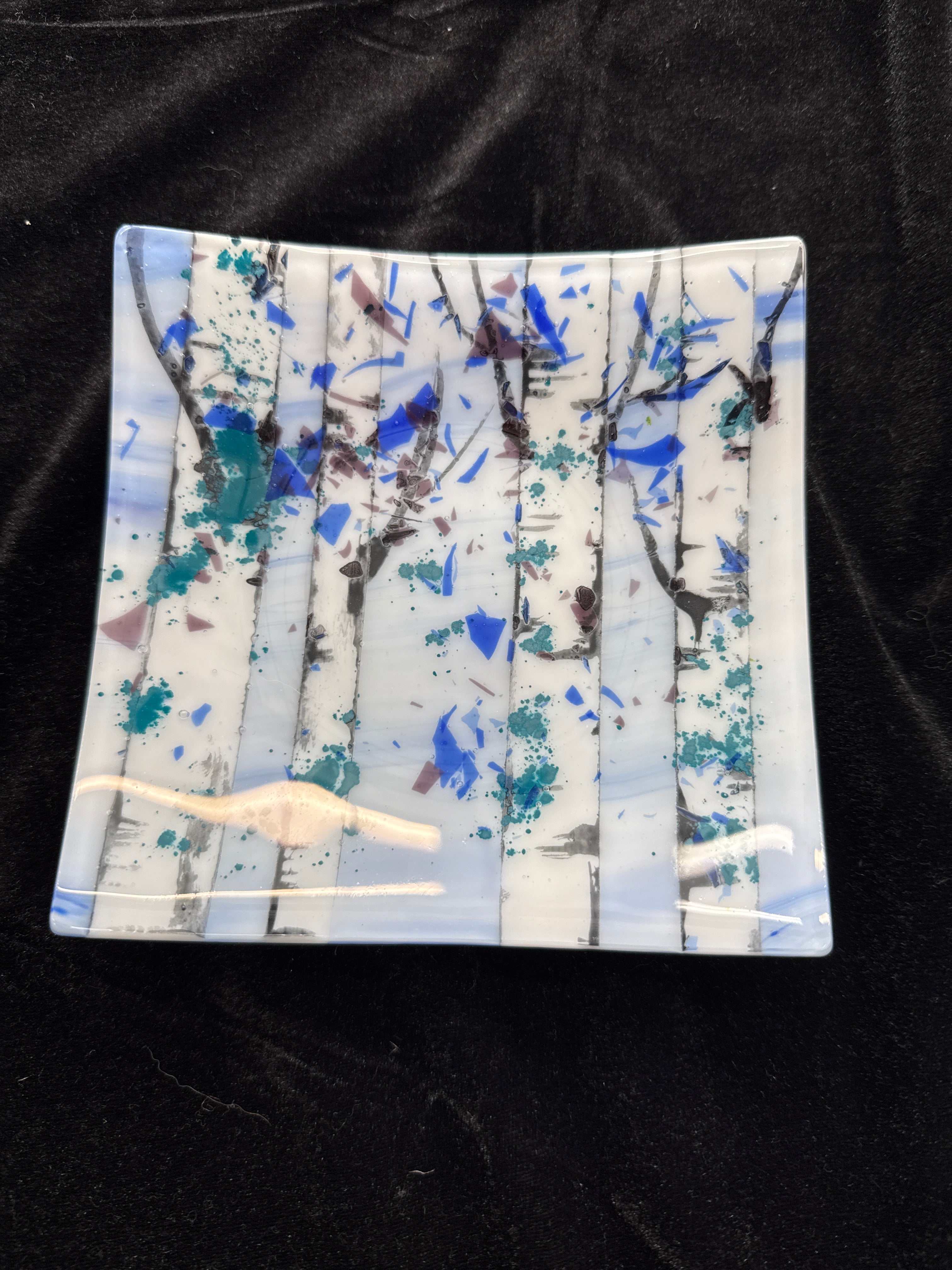 #213 birch trees glass plate
