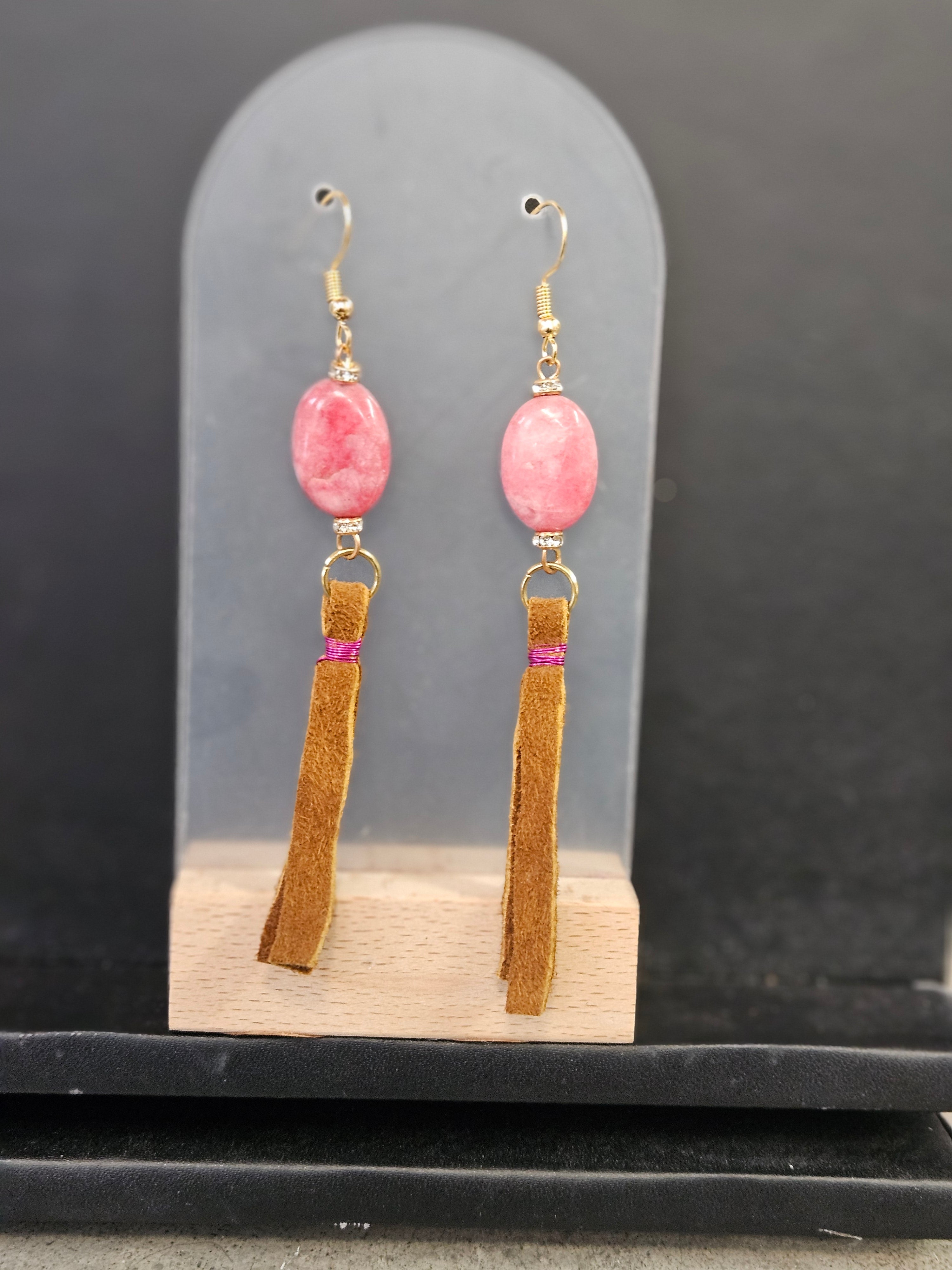 Leather, dentalium and quill earrings