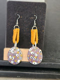 Leather, dentalium and quill earrings