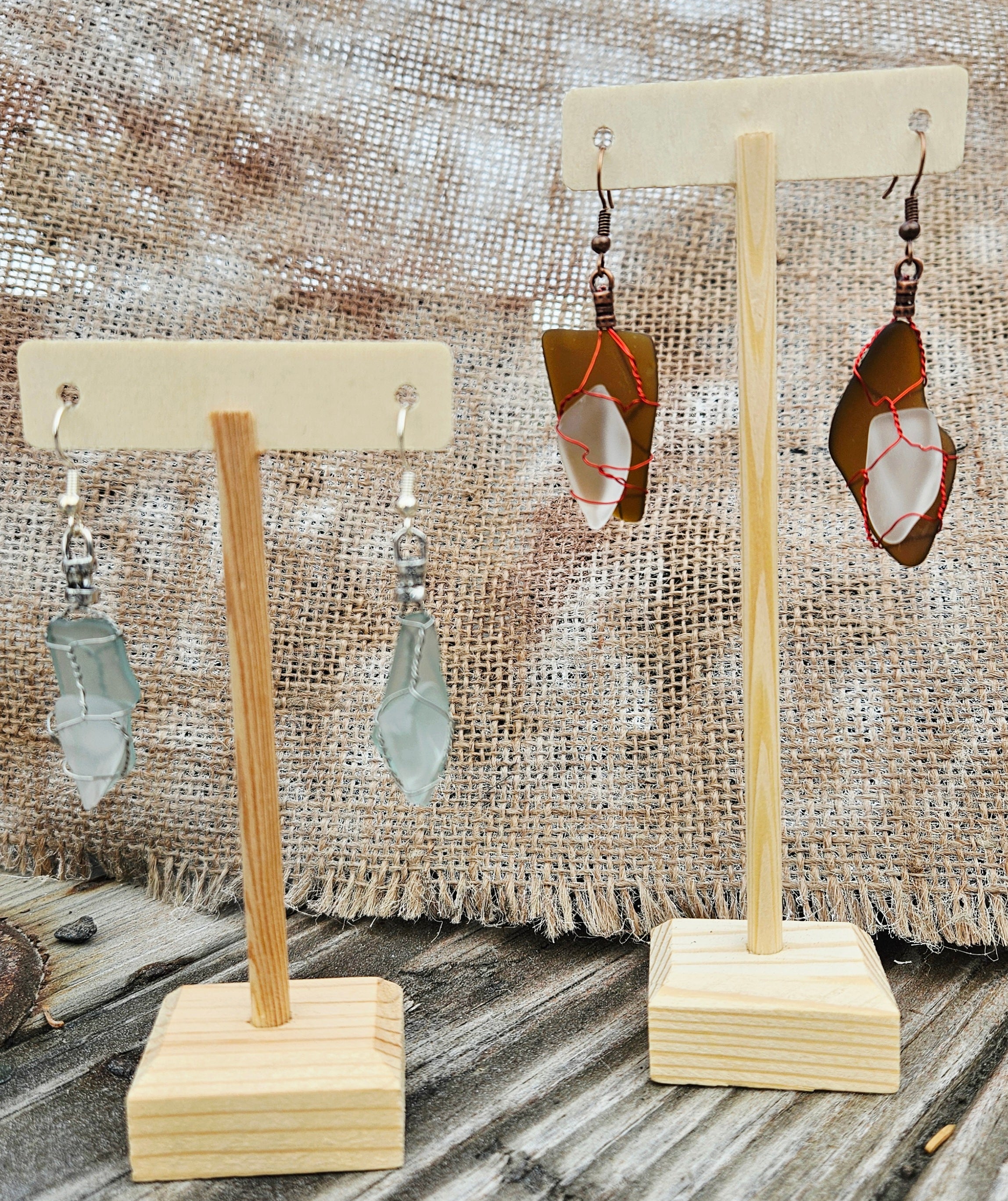 wire wrapped beach glass earrings