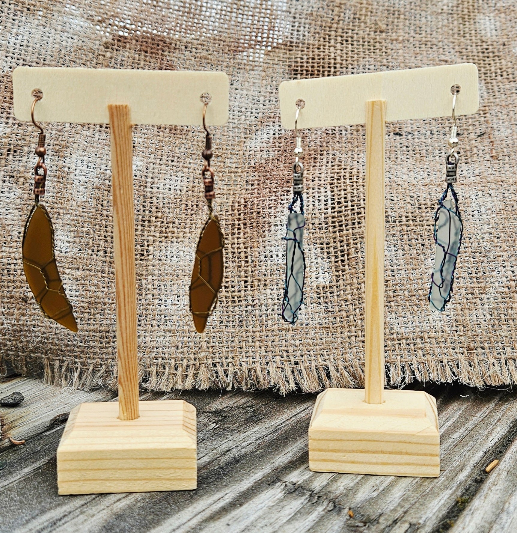 wire wrapped beach glass earrings