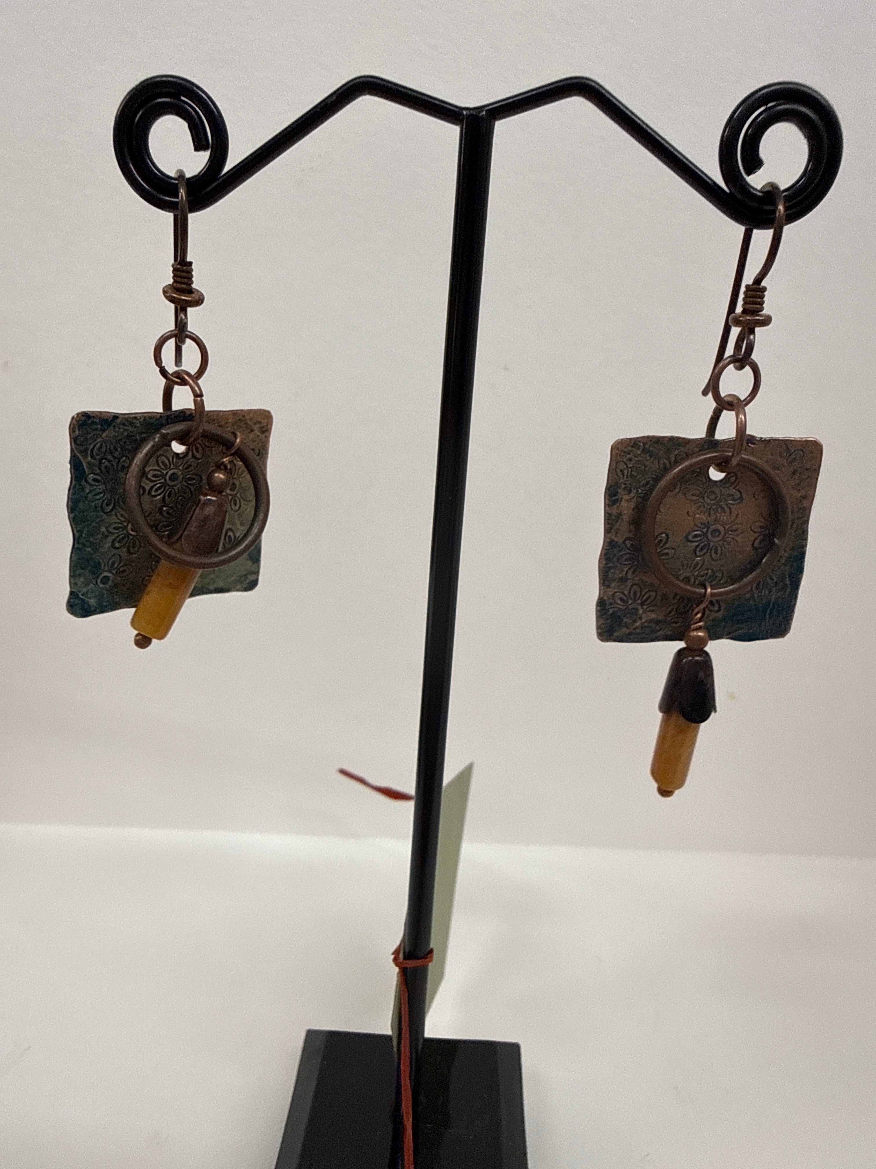 #295 Copper with Yellow Agate Earrings
