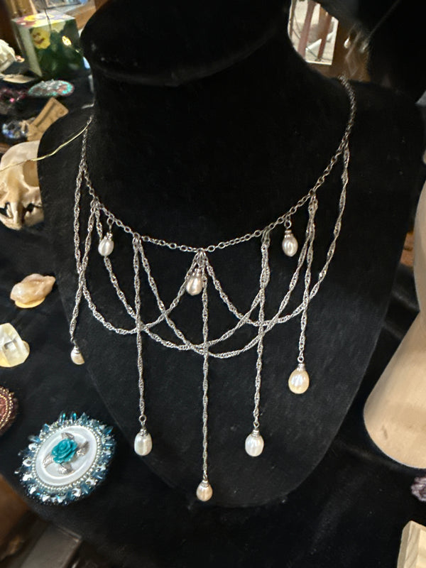 Silver Drape Chain with Freshwater Pearls