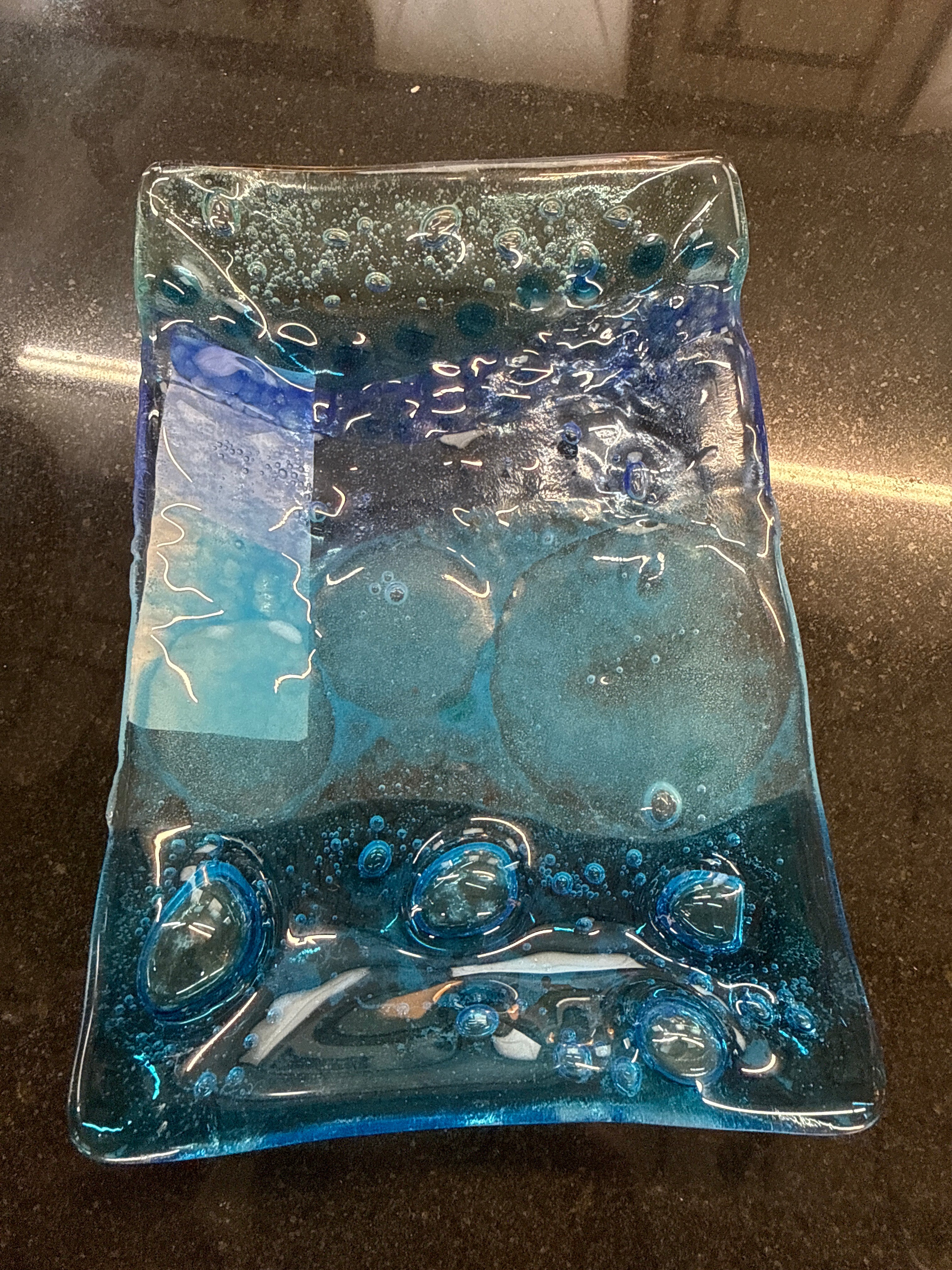 #351 Blue Bubble Glass Dish