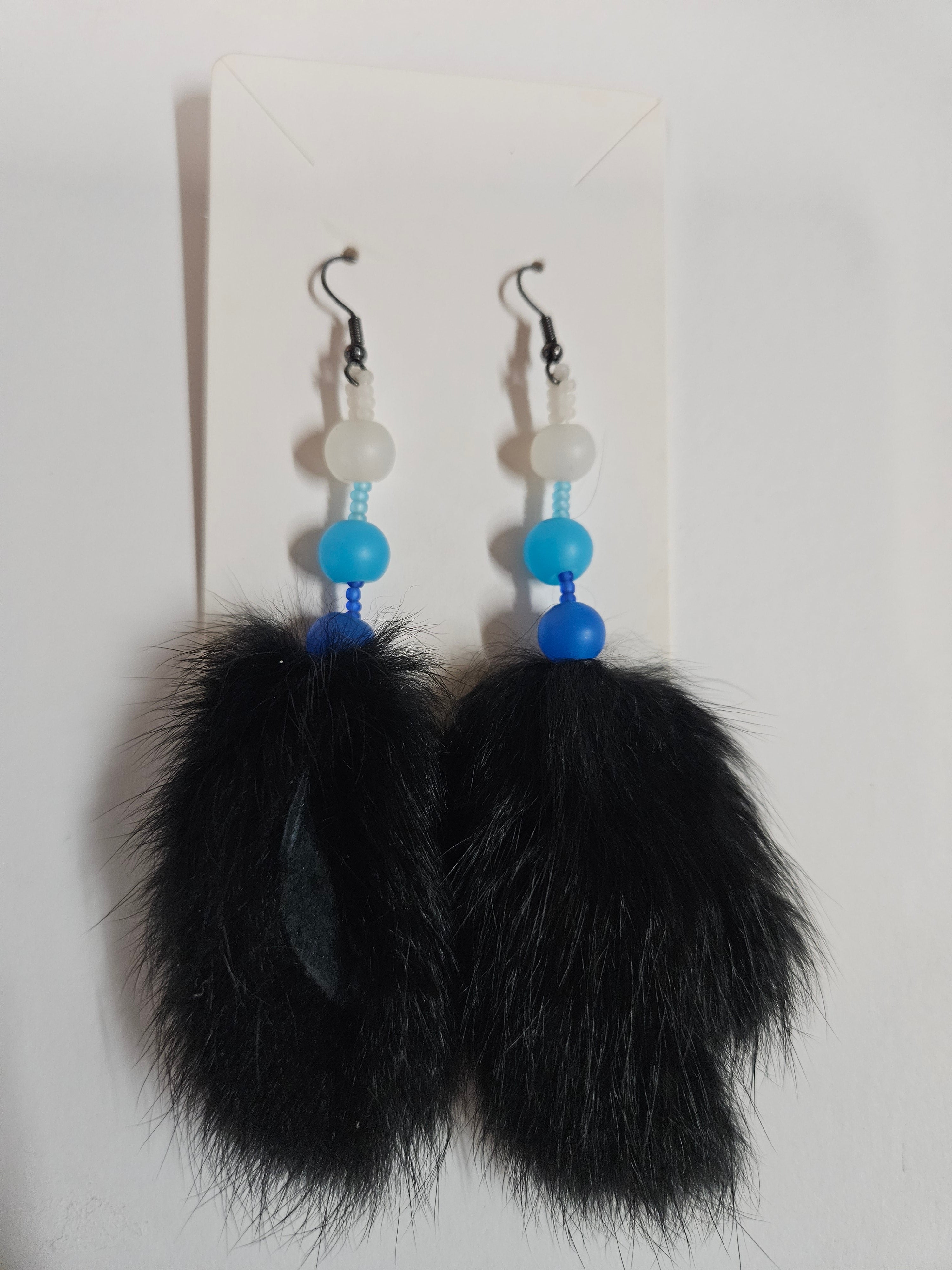 Black rabbit and beads earrings
