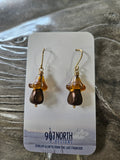 #65 907 lmm Earrings: Amber and Brown Mushrooms