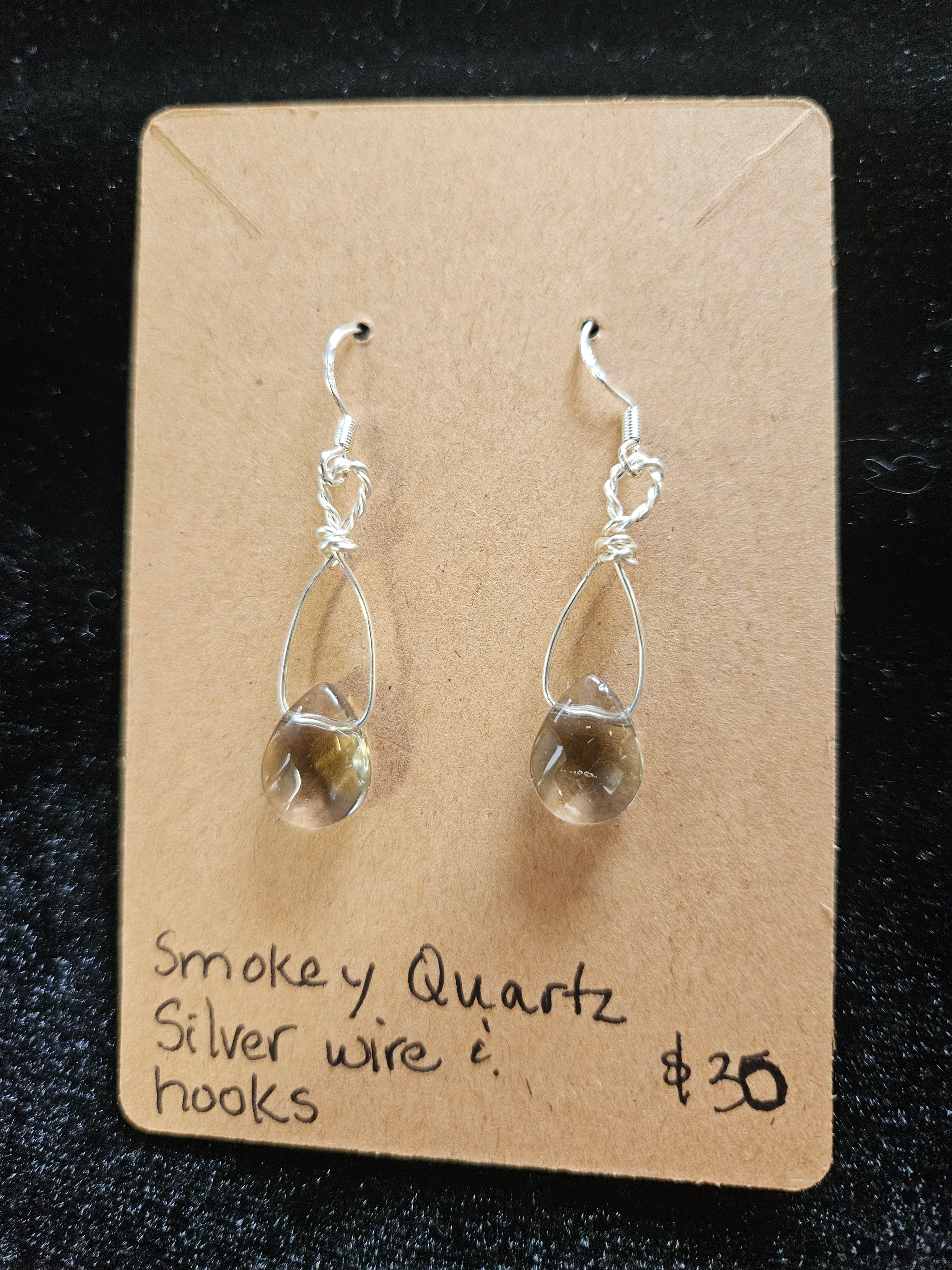 RH8: Smokey quartz, silver wire and hooks
