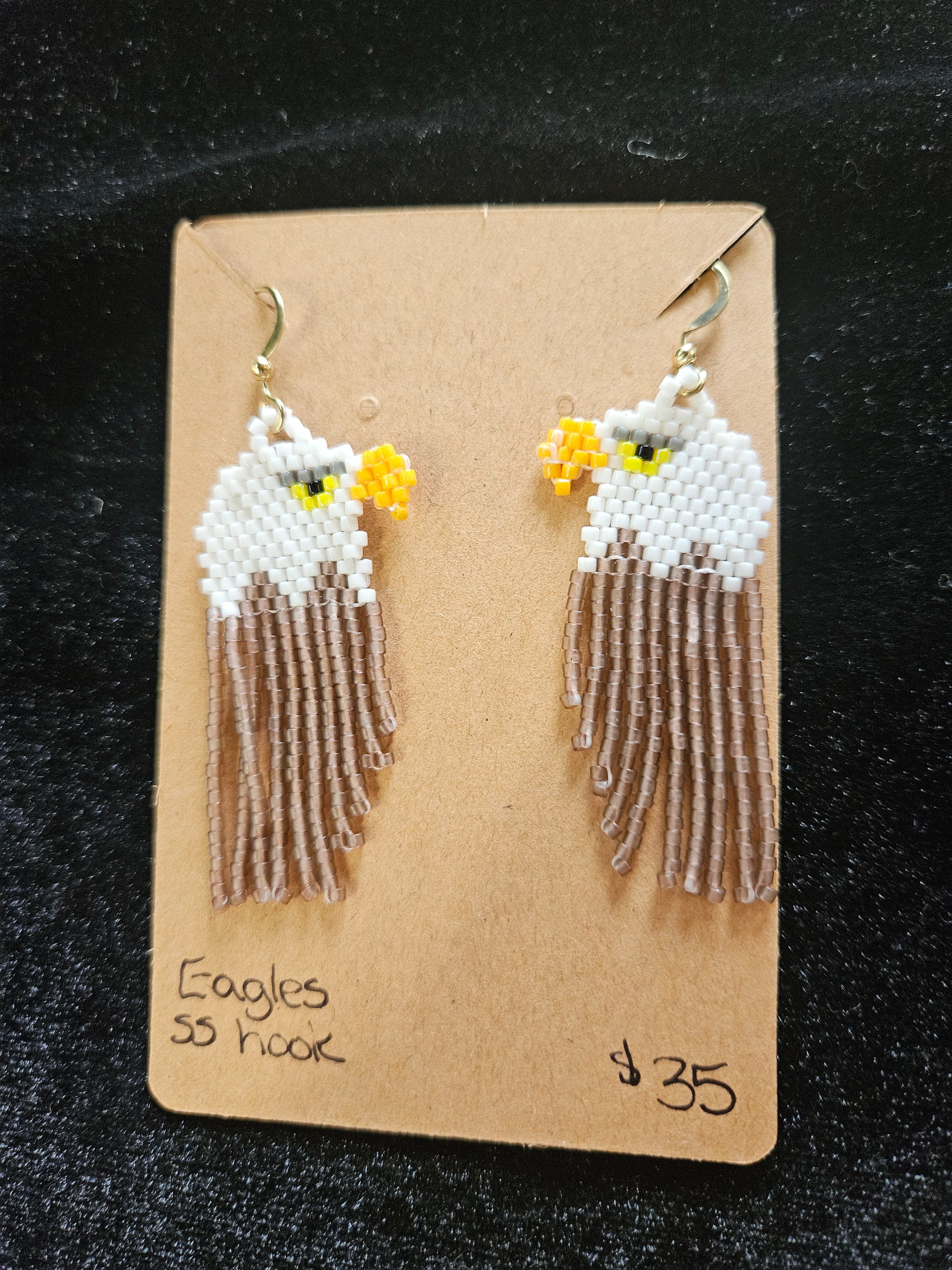 RH9: seed bead eagles with sterling hooks