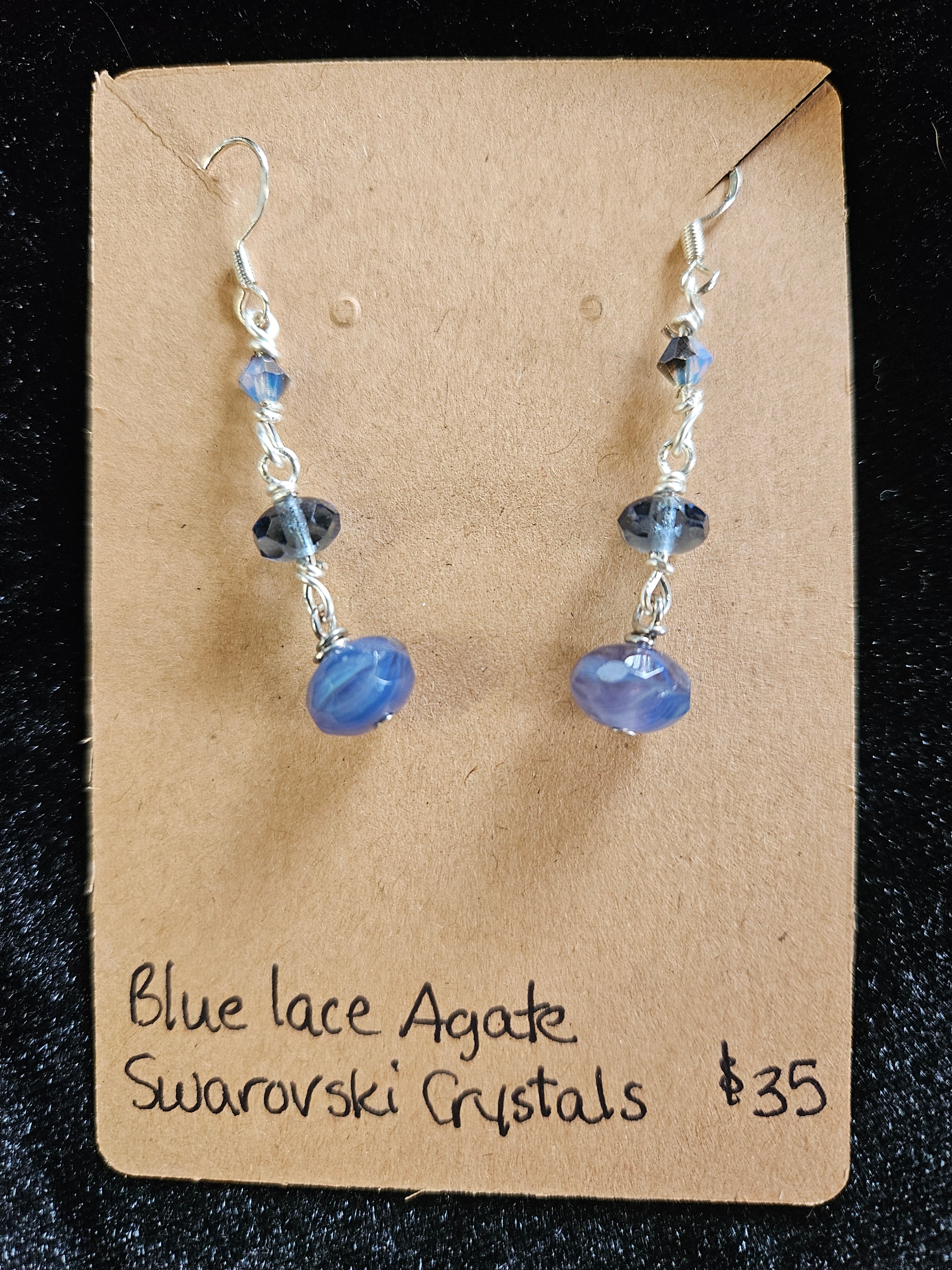 RH12: Blue lace agate with Swarovski crystal