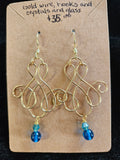 RH13 Gold wire hooks crystal and glass earrings