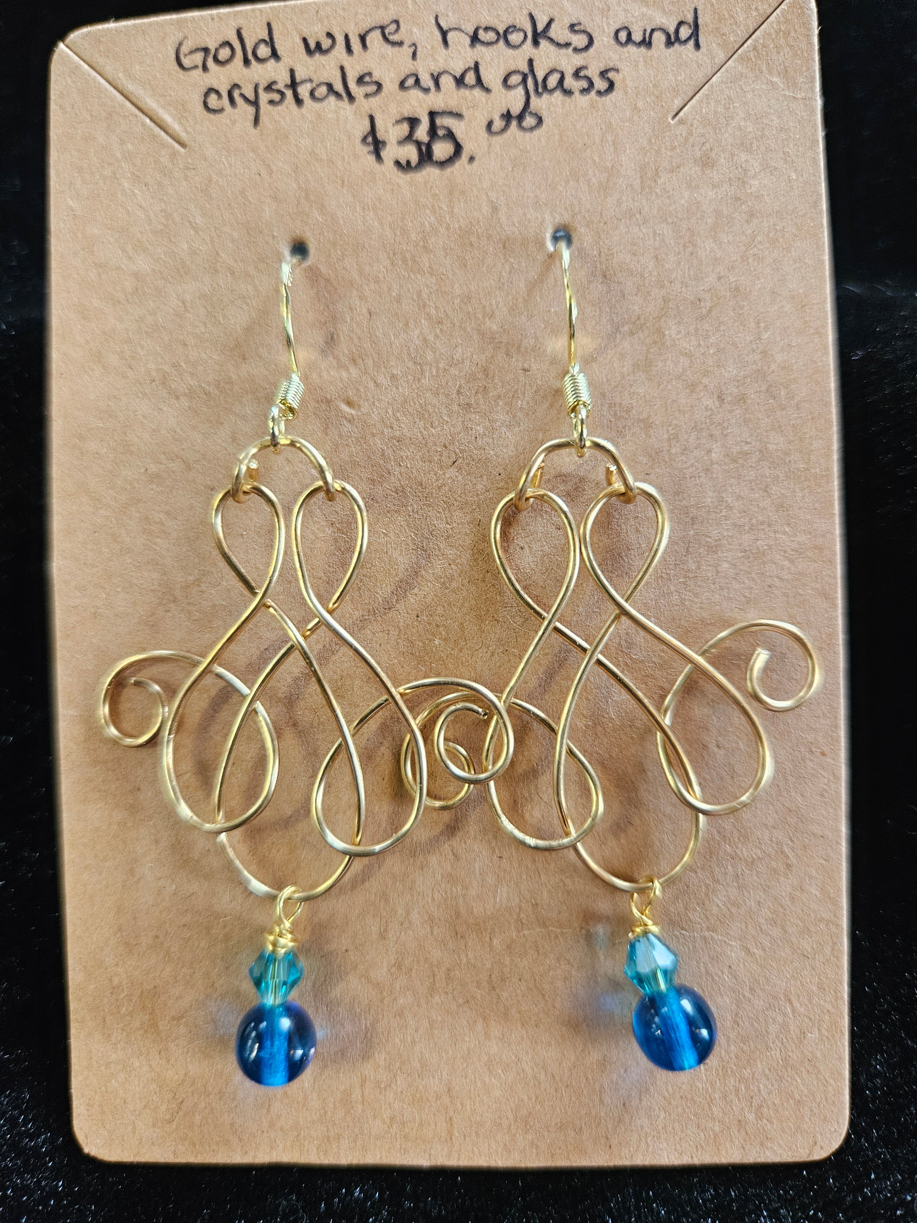 RH13 Gold wire hooks crystal and glass earrings
