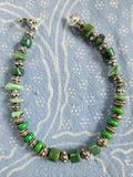 RH28: Green turquoise and Bali silver bracelet