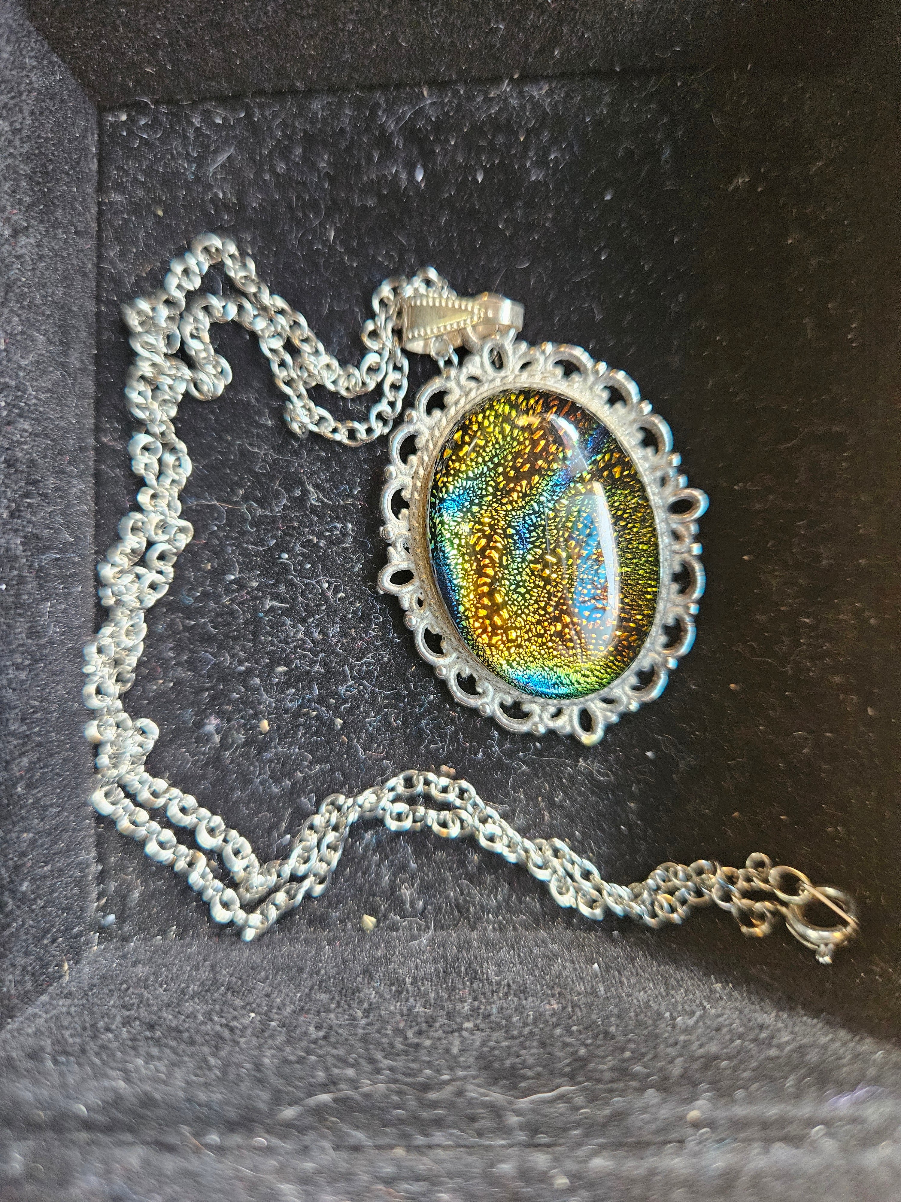 RH31: Dichroic pendant , sterling base and chain