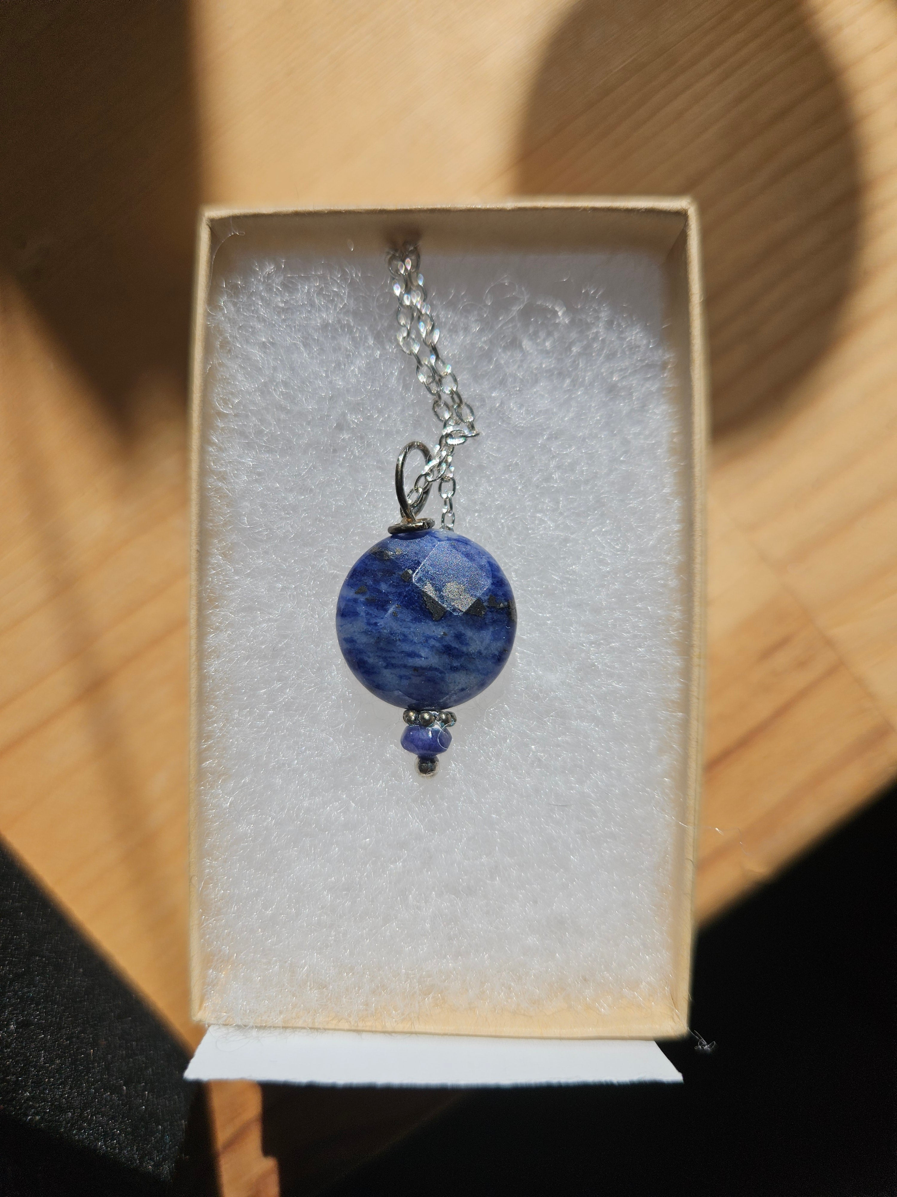 RH35: Lapis Lazuli  sapphire bead w/ sterling chain and wire