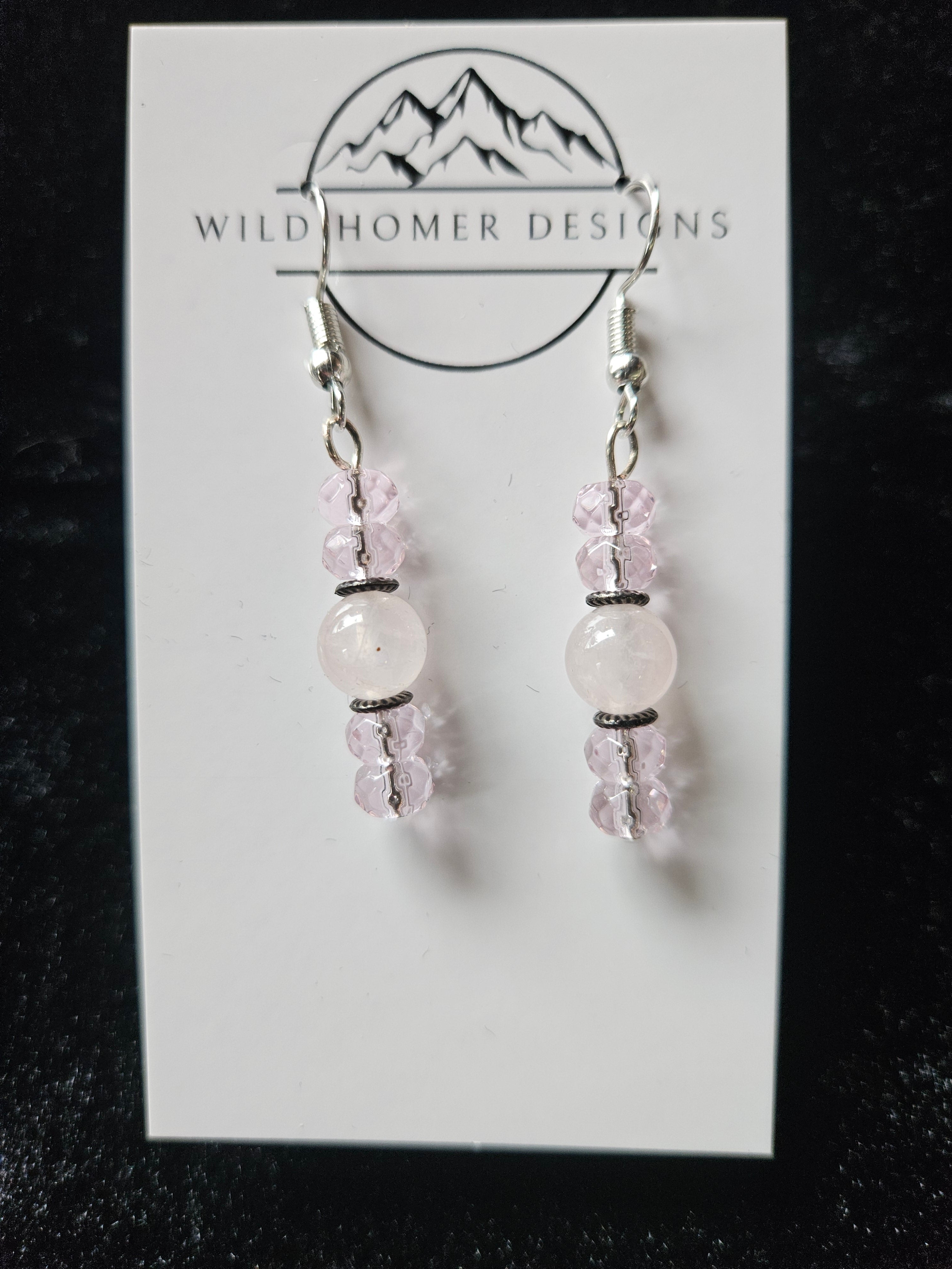LT8: Rose quartz and glass beads earrings
