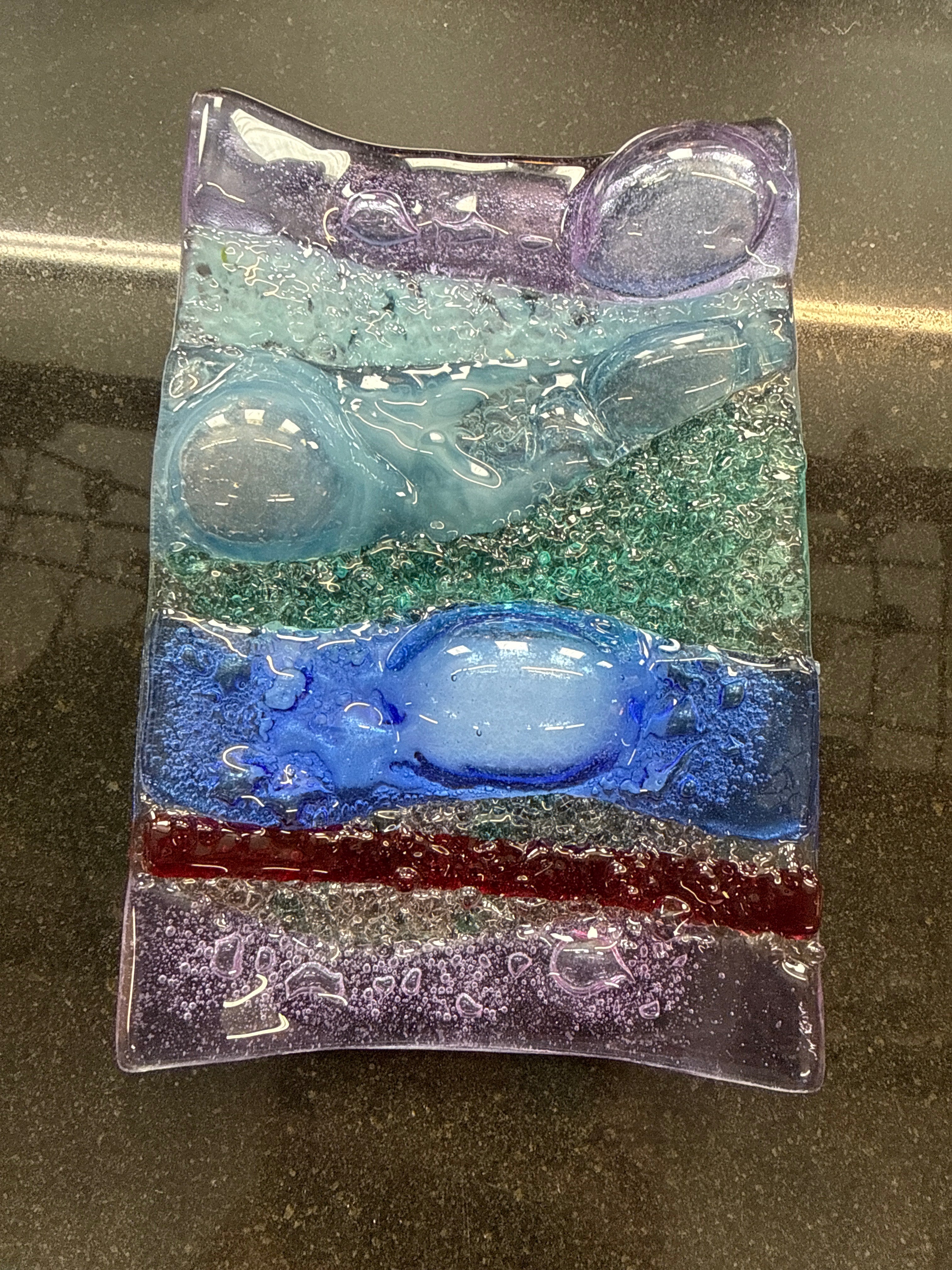 #371 Blue and PurpleBubble Glass Dish