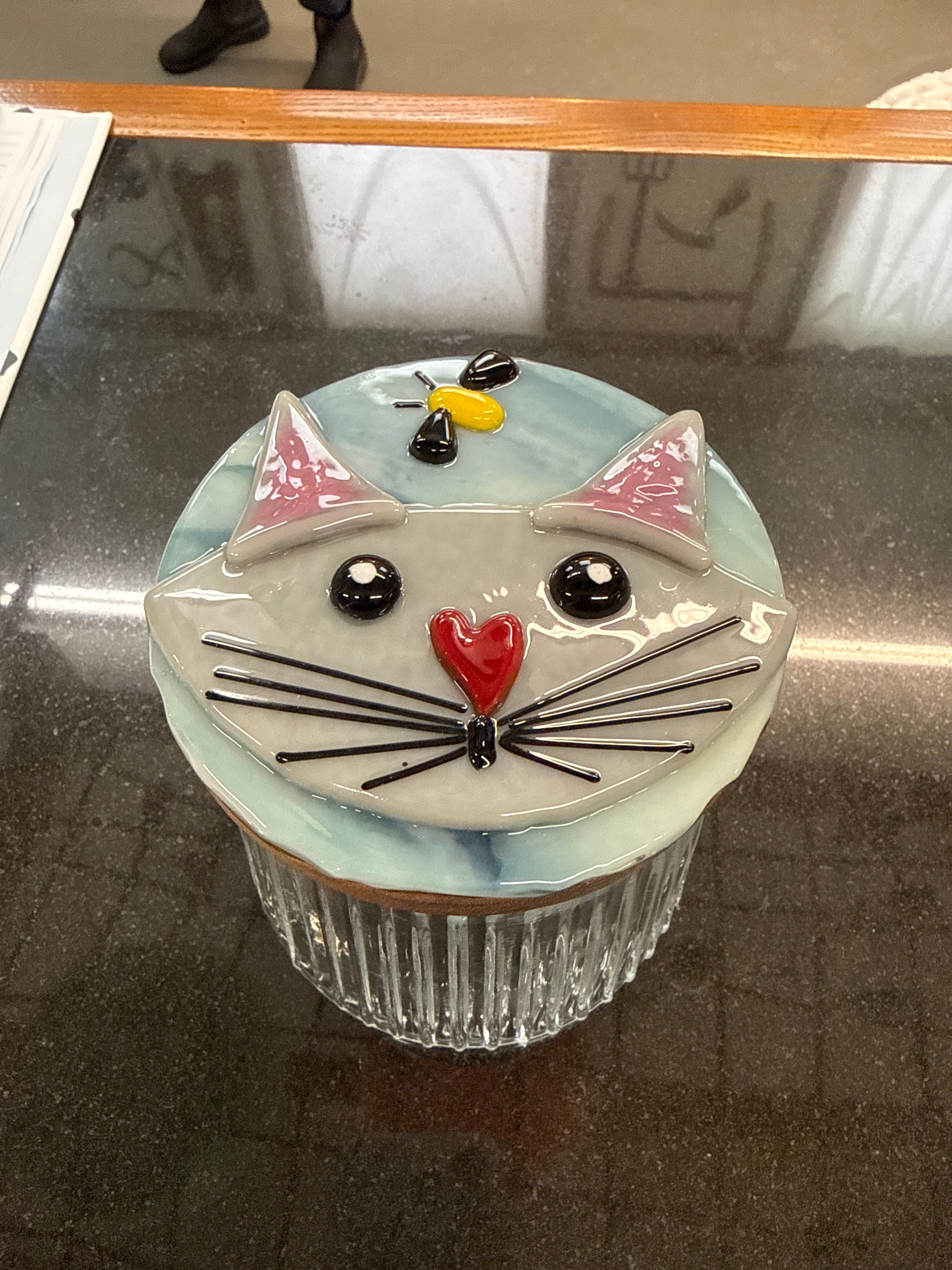 #356 glass jar with cat lid