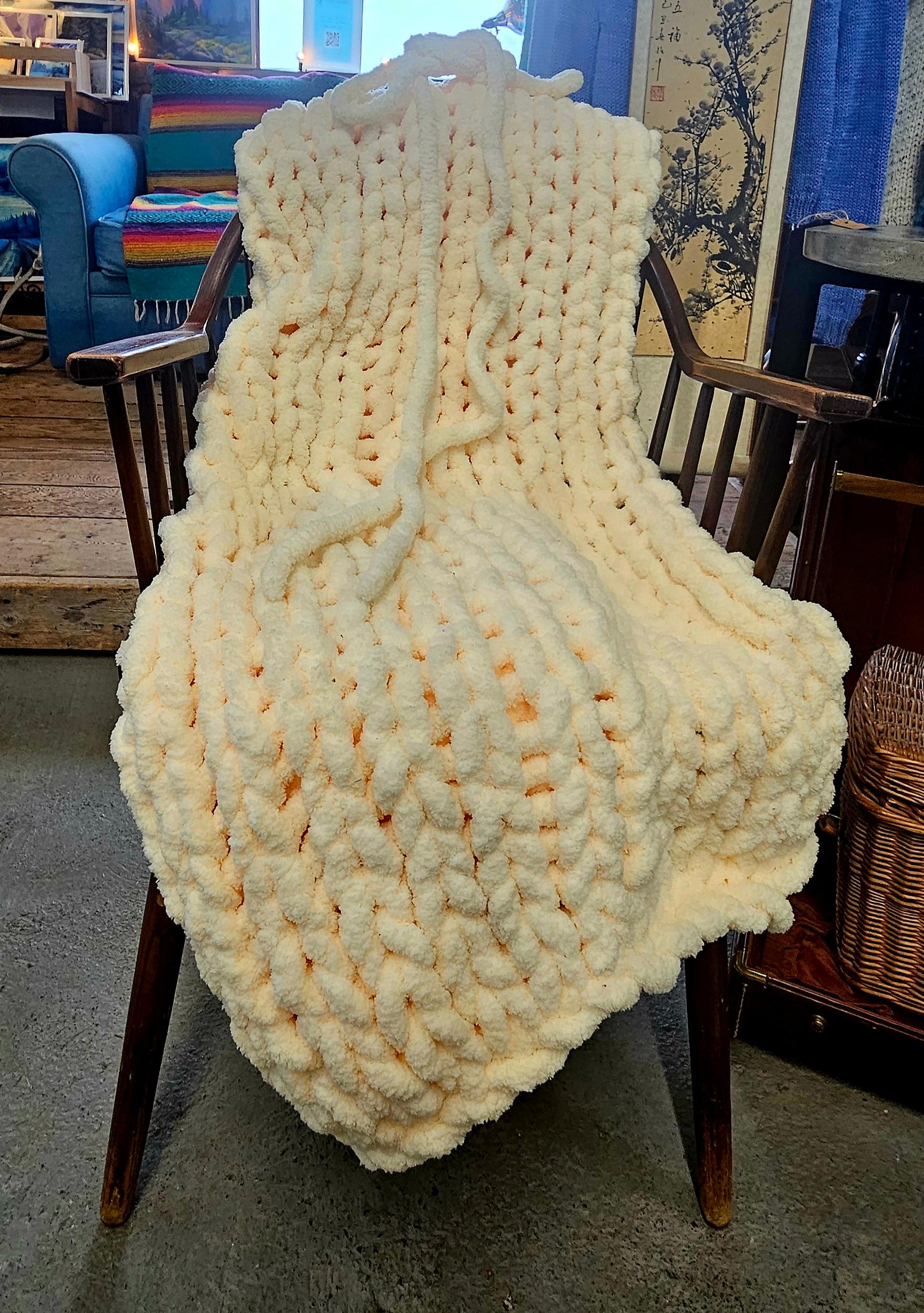Thick finger knit blanket, chunky throw blanket, cozy blanket, soft blanket, hand knit blanket, cozy throw blanket, chunky soft blanket