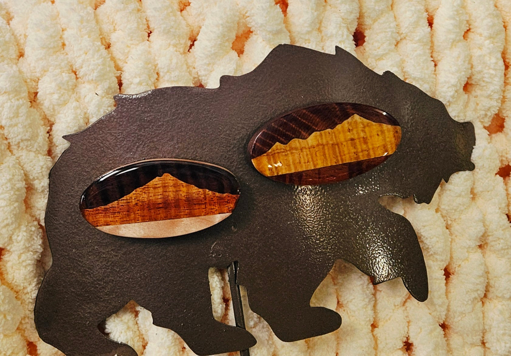 Wood inlaid volcano magnet