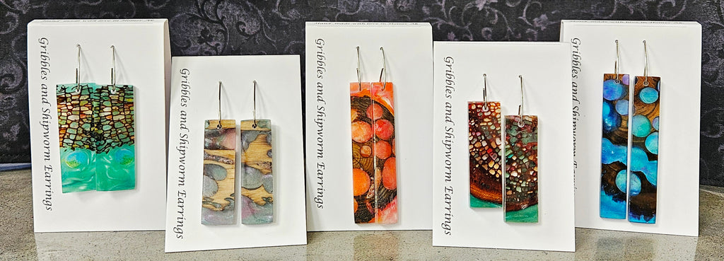 Alaskan Made Gribbles and ship worm resin cast Earrings