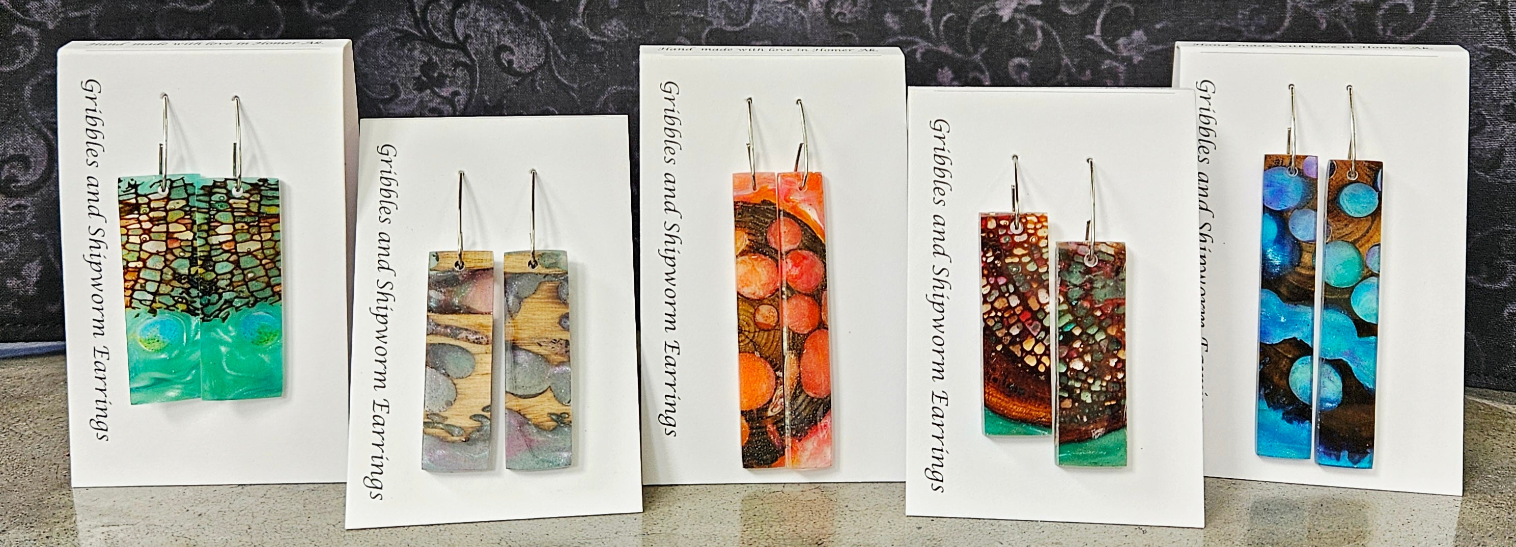 Alaskan Made Gribbles and ship worm resin cast Earrings
