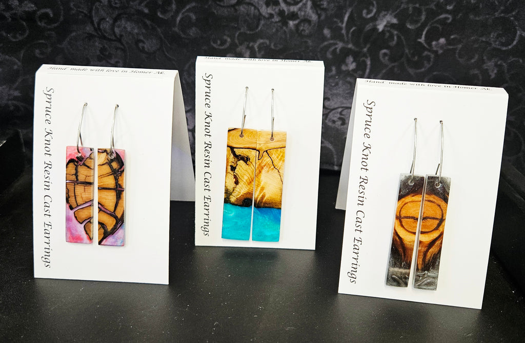 Alaskan Made Spruce Knot Resin Cast Earrings