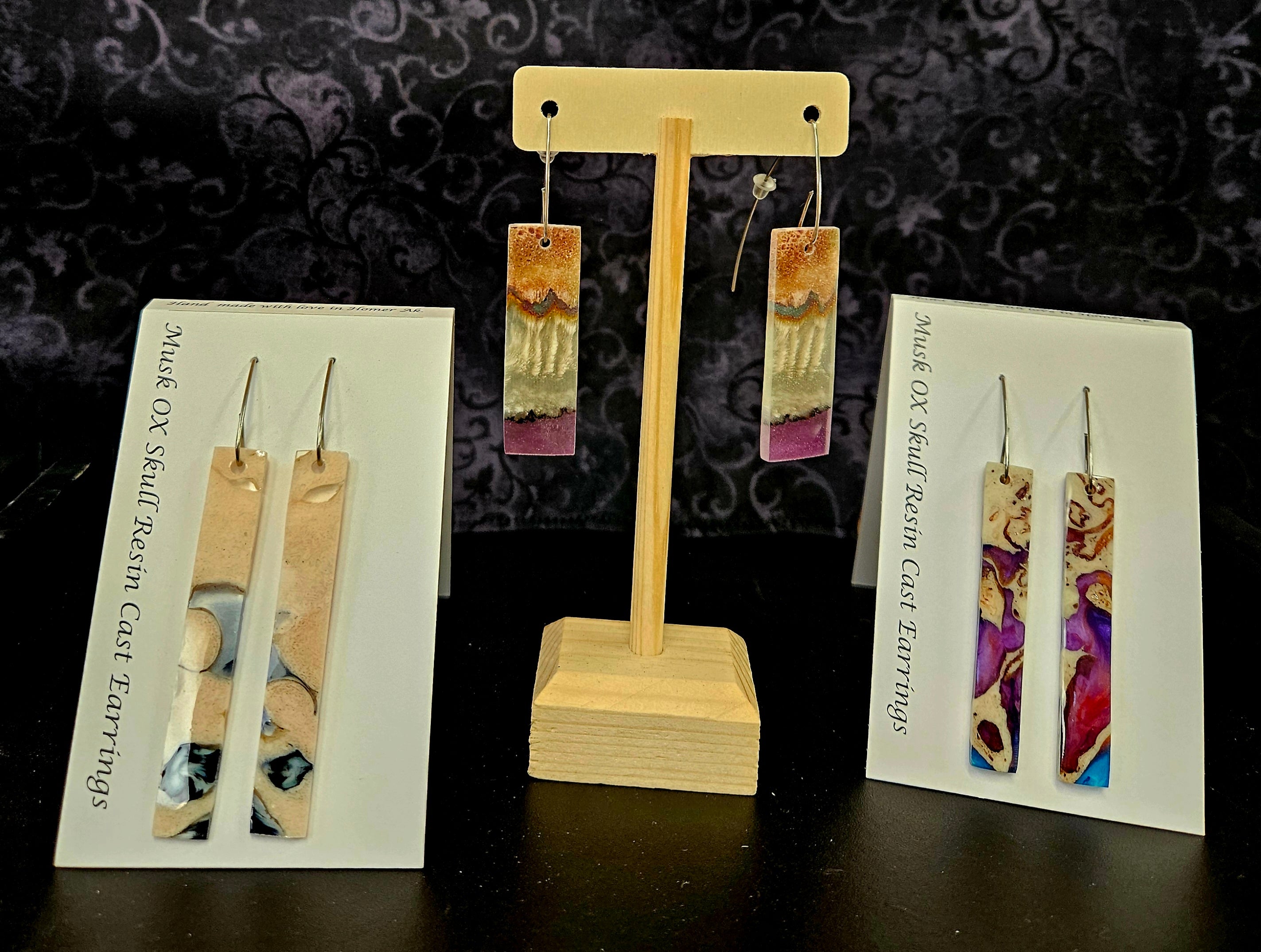 Alaskan Made Musk Ox Horn Resin Cast Earrings