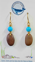 (#185 ws) Kenai river rocks with howlite and brass wire earrings