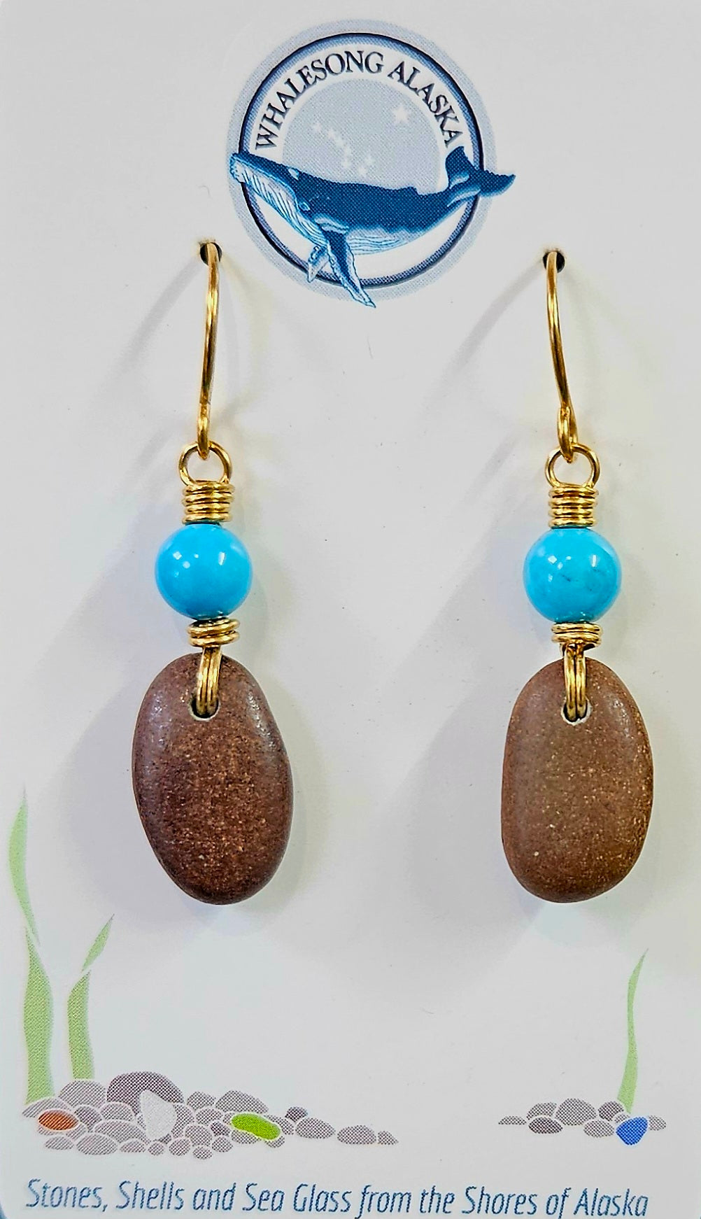 (#185 ws) Kenai river rocks with howlite and brass wire earrings