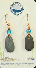 (#229 ws) Ninilchik beach stones with glass bead and circle wire Earrings