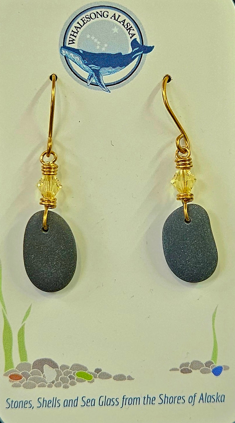 (16E ws) Kasilof stone with Swarovski crystal and  brass wire earrings
