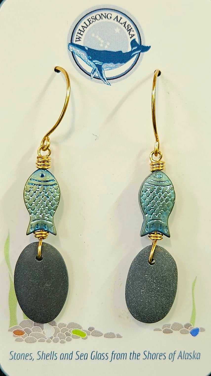 (3E ws) Ninilchik stones with glass fish beads