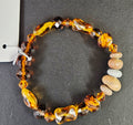(8B ws) Kenai river stones with mixed amber glass bracelet