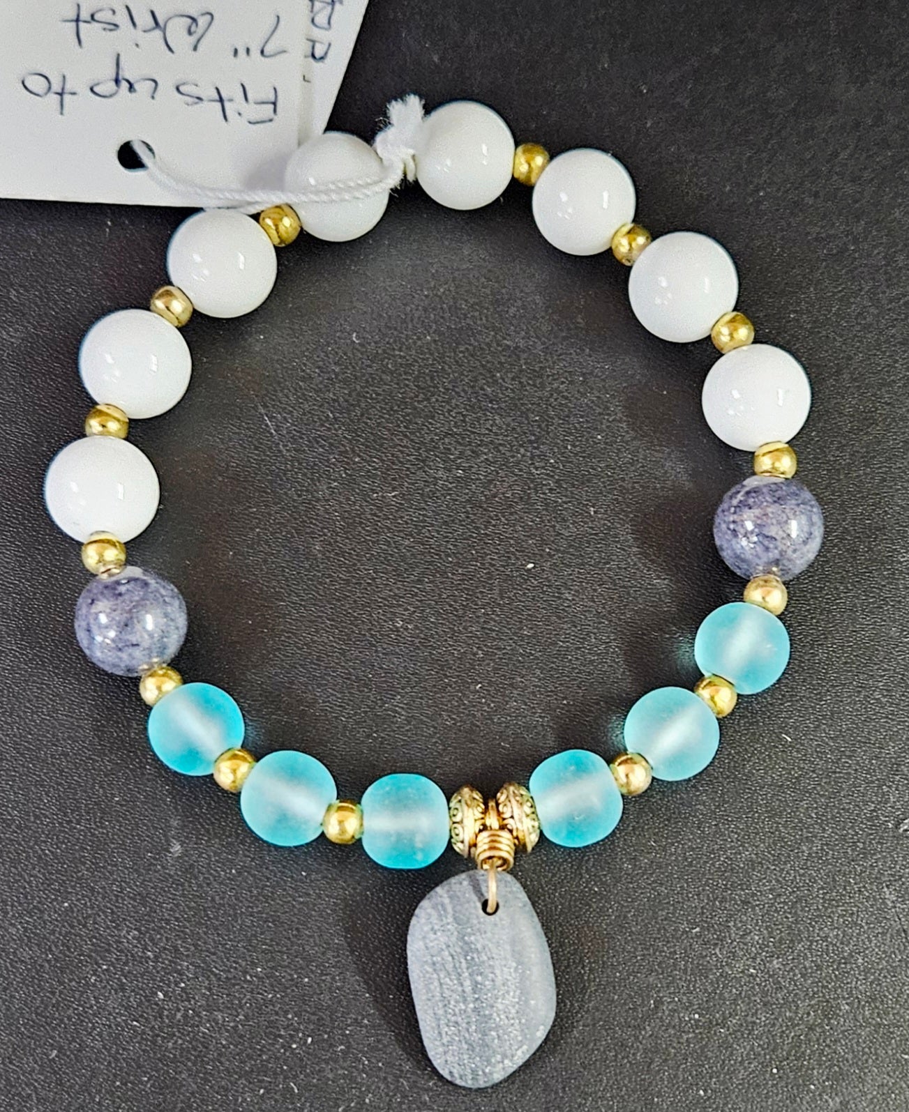 (3B ws) Ninilchik  stone with matte glass and white jade beads bracelet