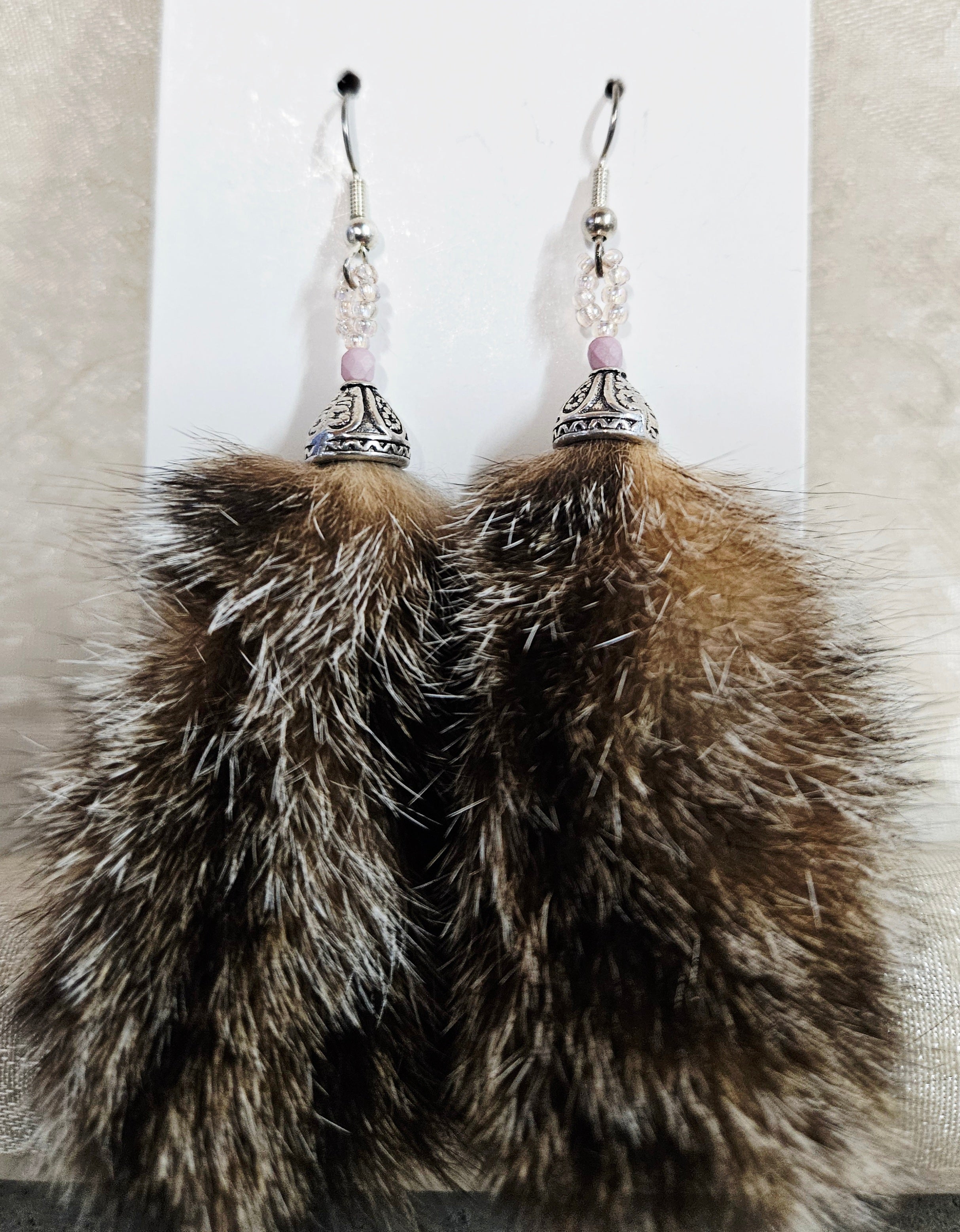 Bobcat and rose quartz Fur earrings