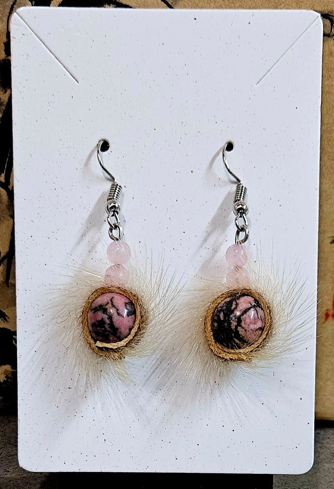 Seal skin and rhodonite earrings