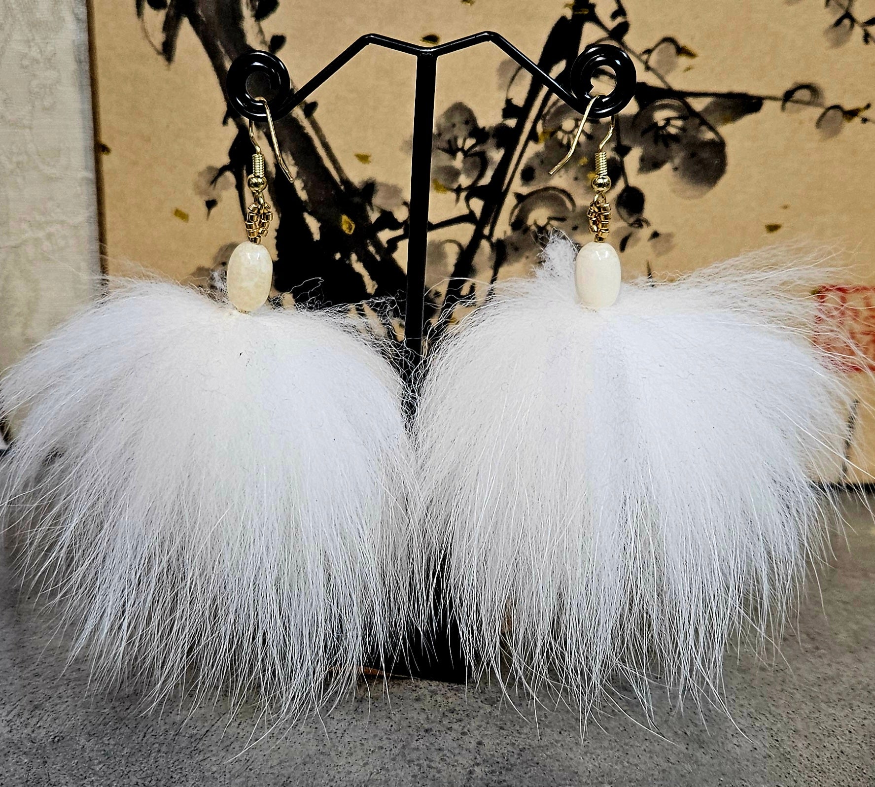 artic fox and ivory earrings