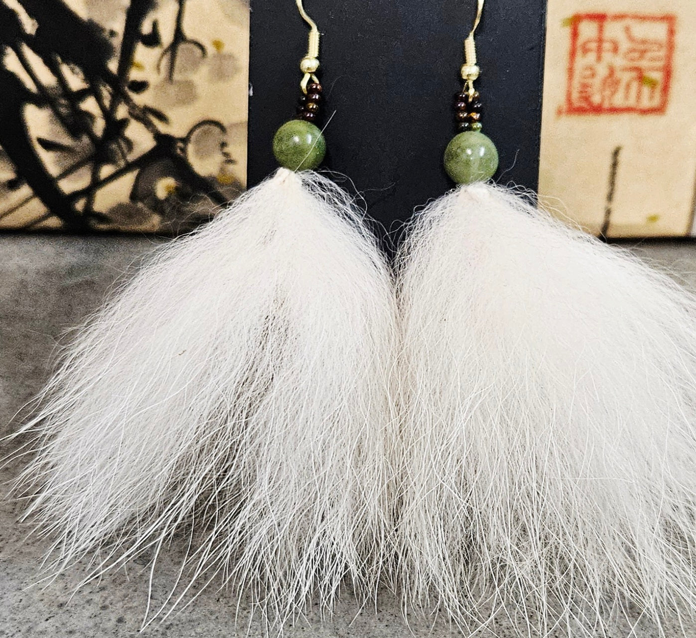 coyote with jade and nephrite earrings