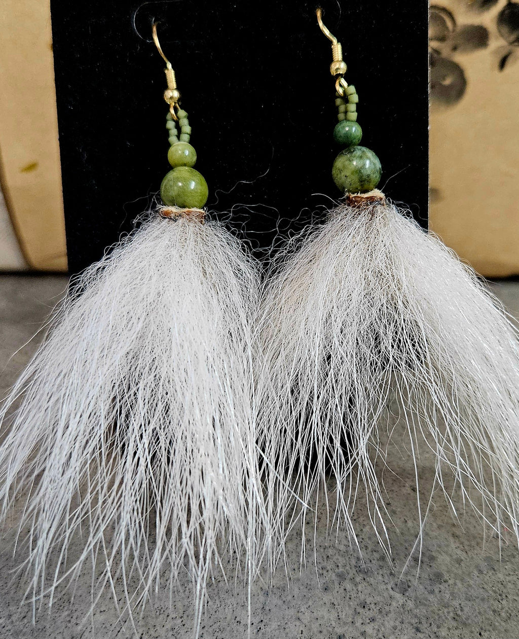 coyote with jade and nephrite earrings