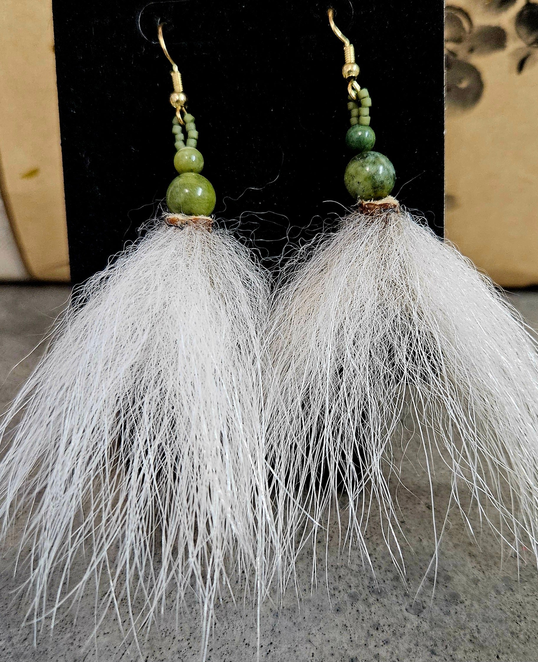 coyote with jade and nephrite earrings