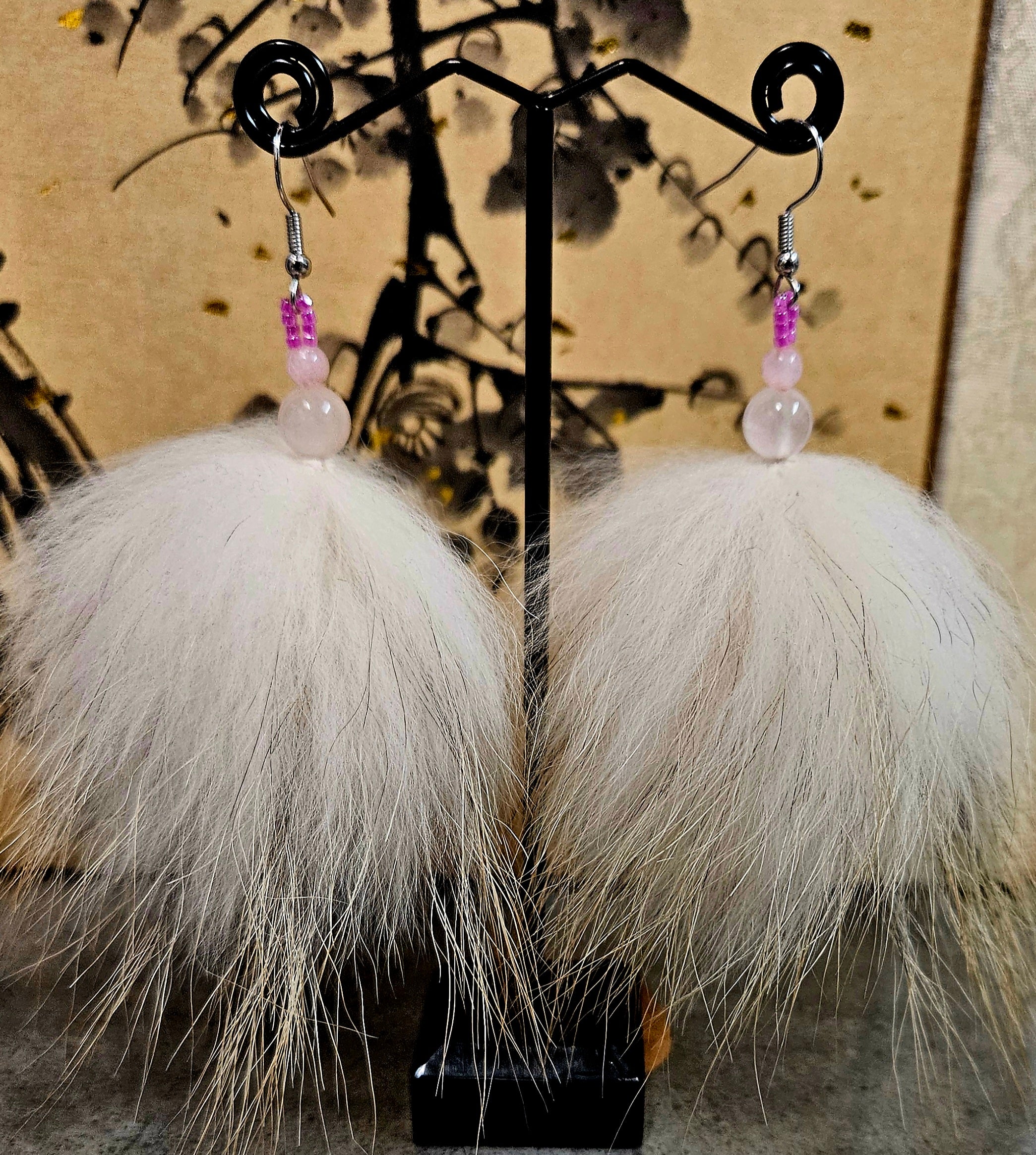 coyote and rose quartz earrings