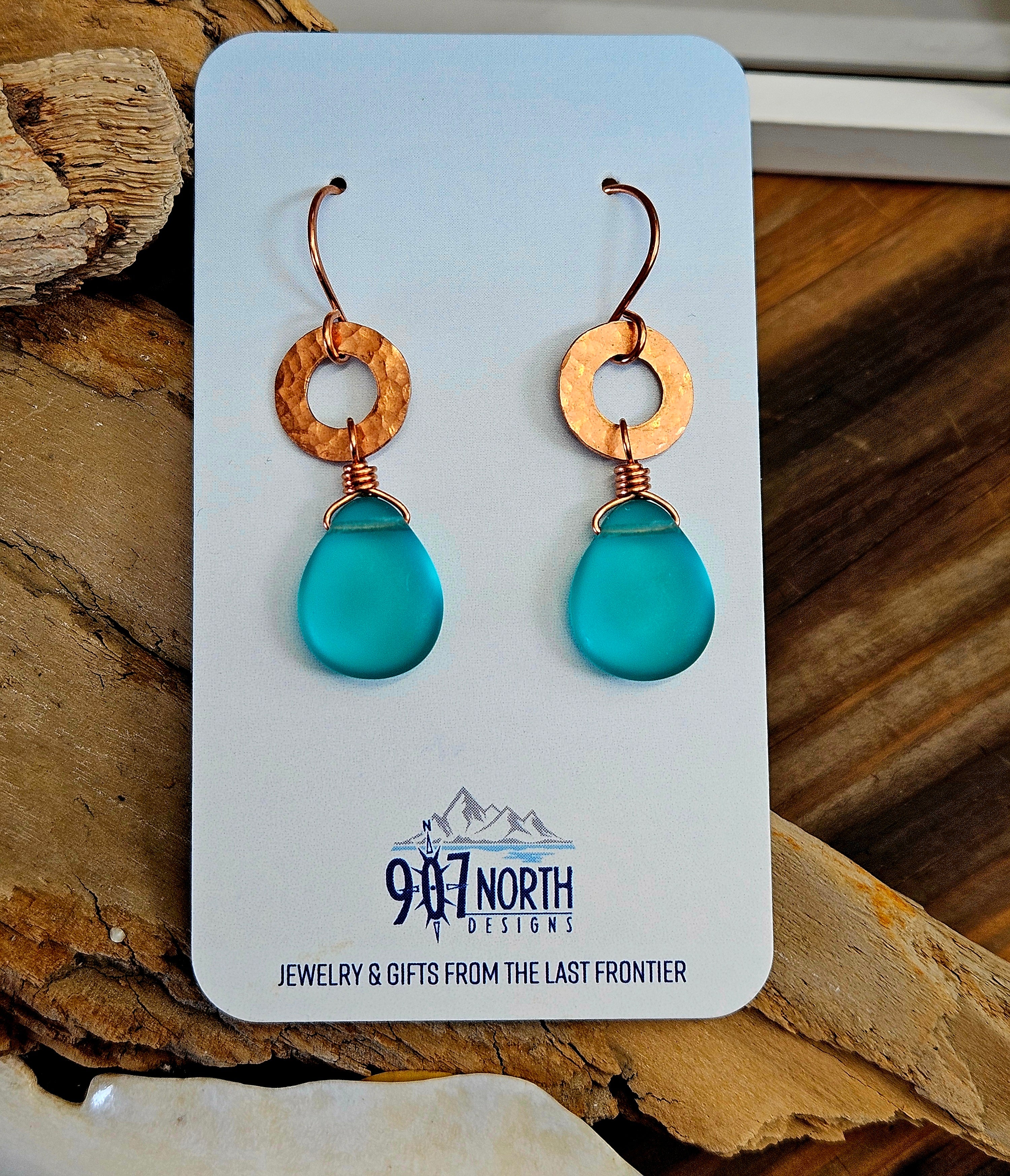 #119 907 lmm Earrings: Copper Links and Teal Frost
