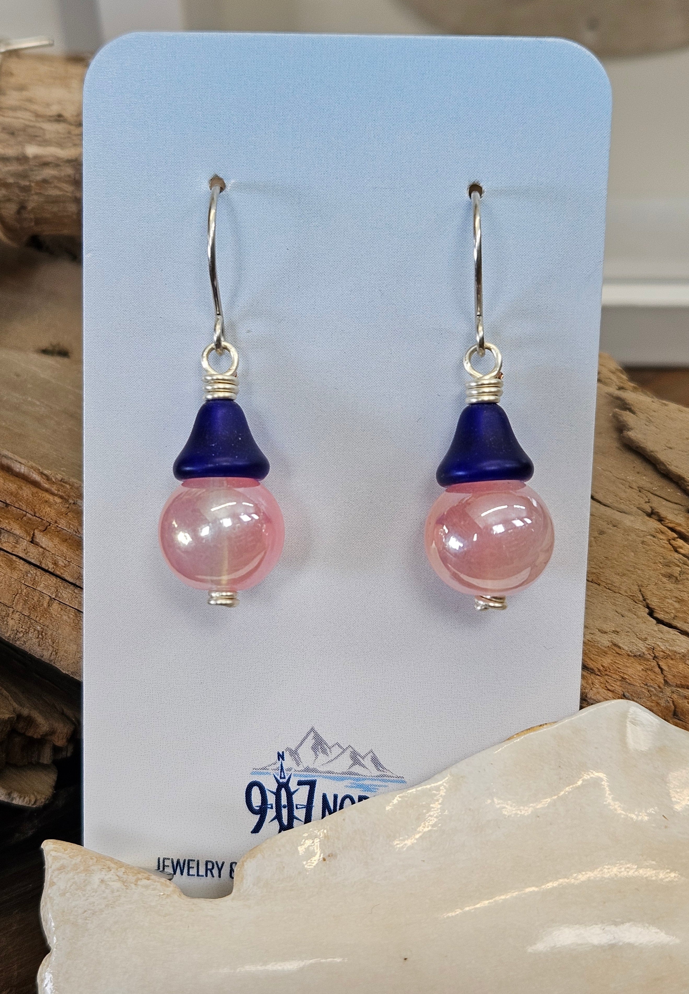 #1009 907 lmm Pink buoy earrings