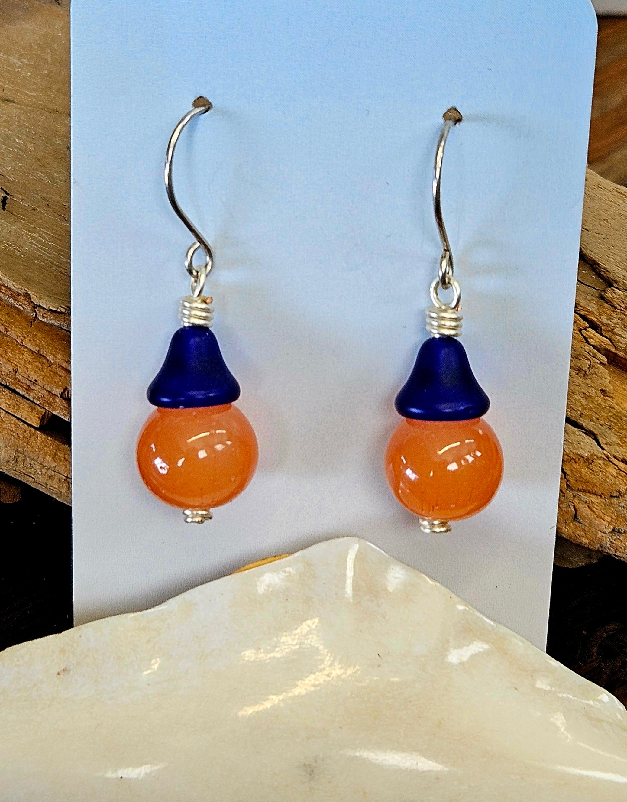 #1011 907 lmm orange and blue buoy earrings