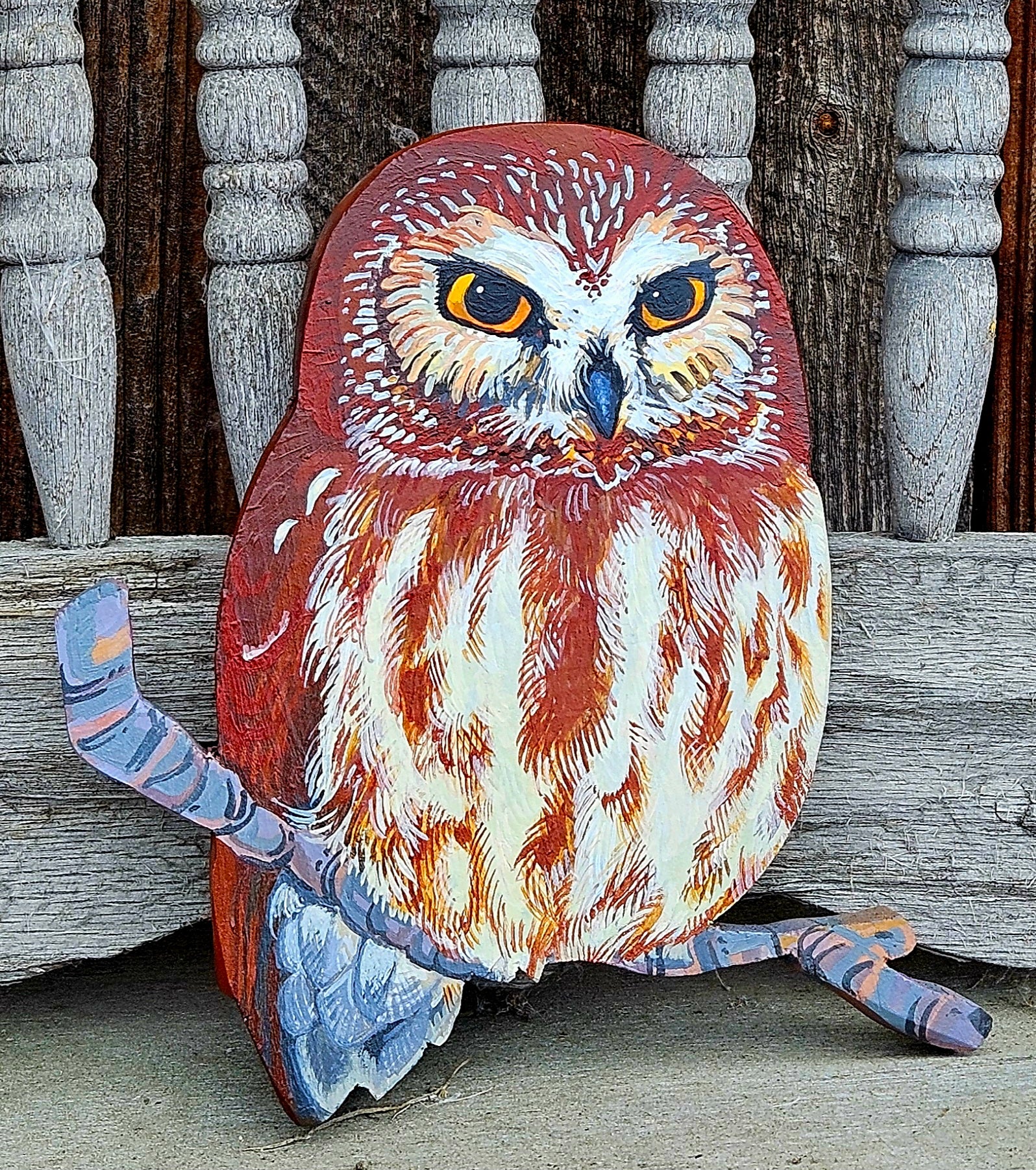 Saw whet owl: paint on wood 8x8 in