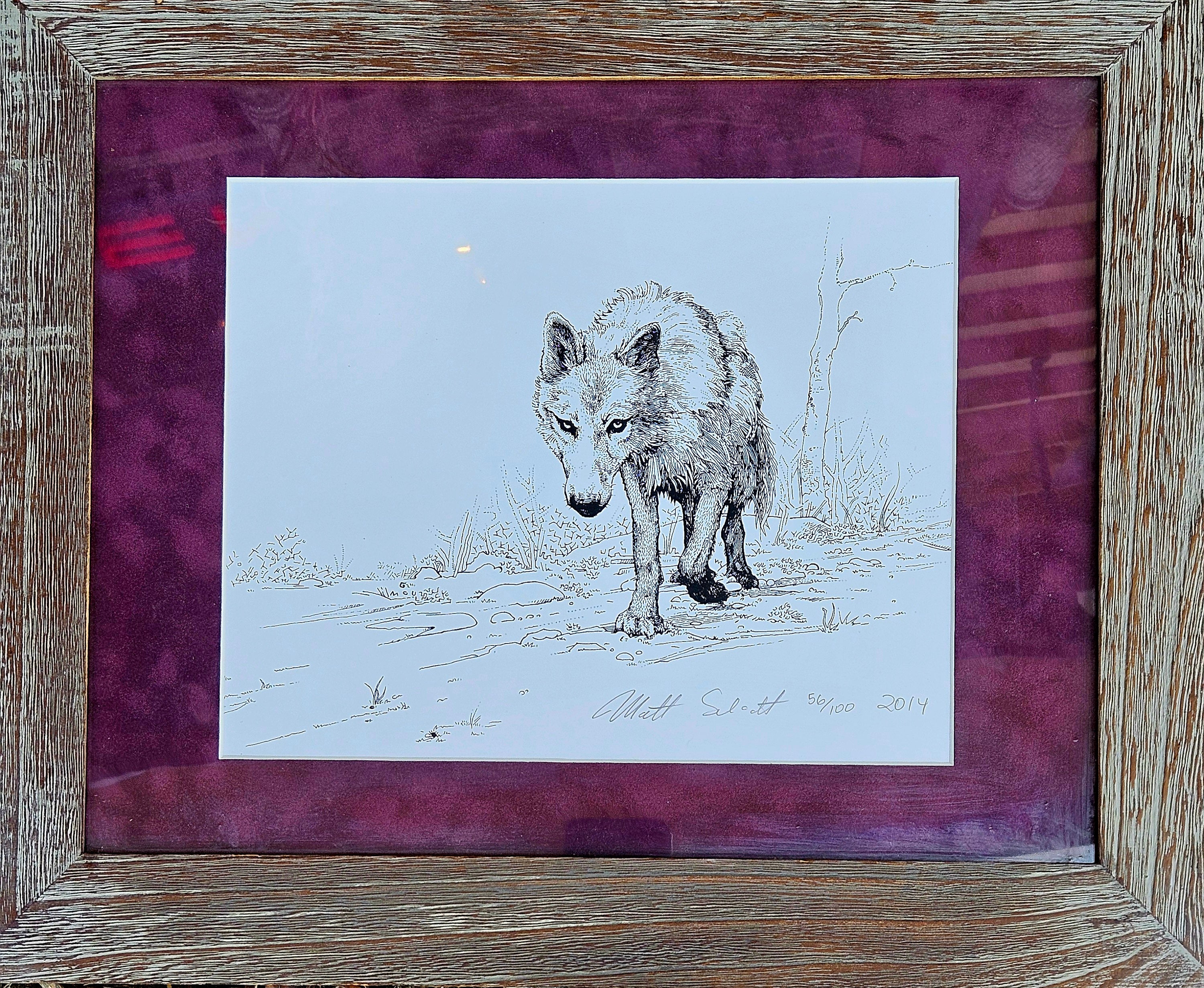Ms. Wolf: Framed ink print 14x17