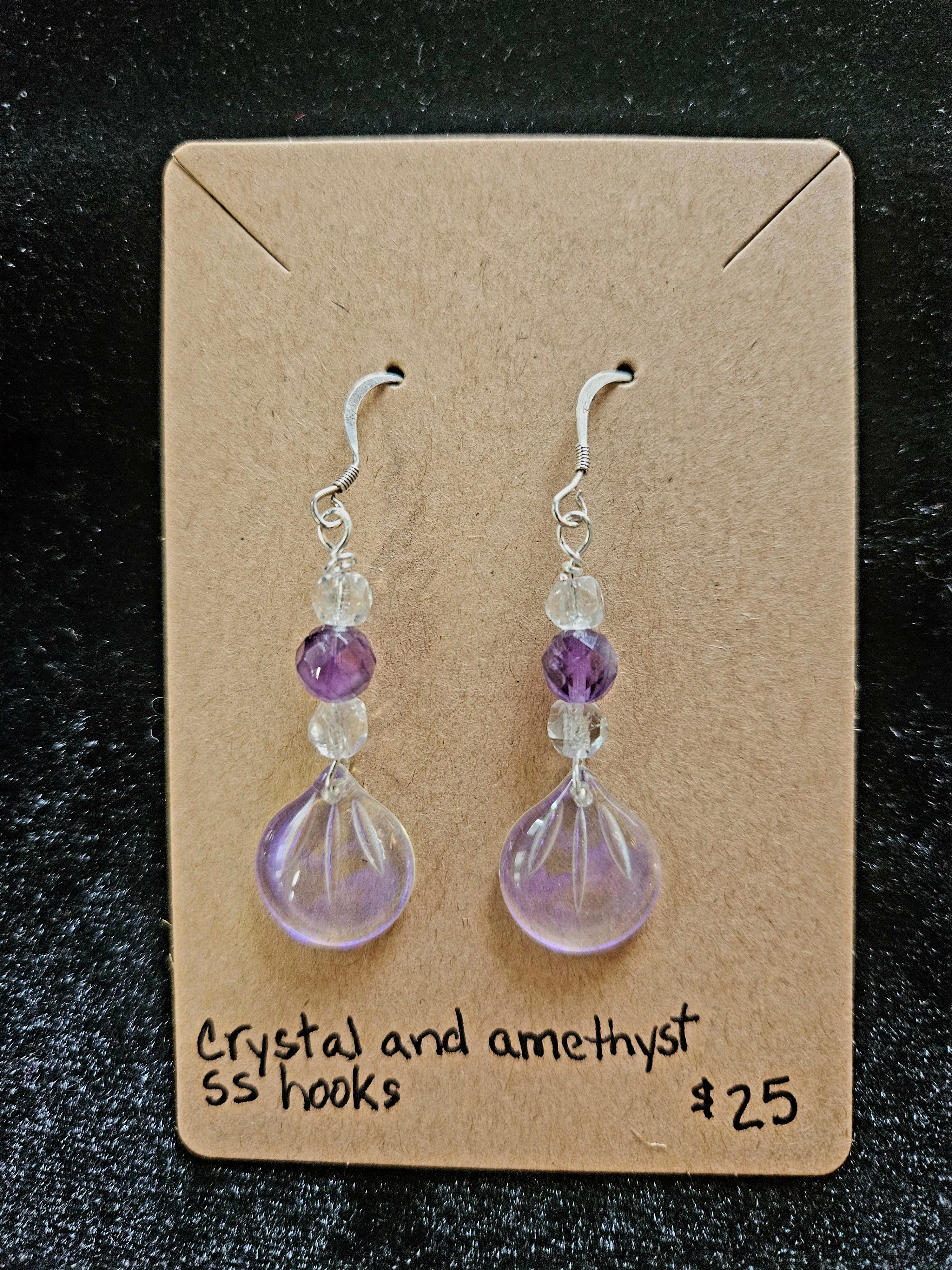 RH6: Crystal and amethyst, sterling hooks