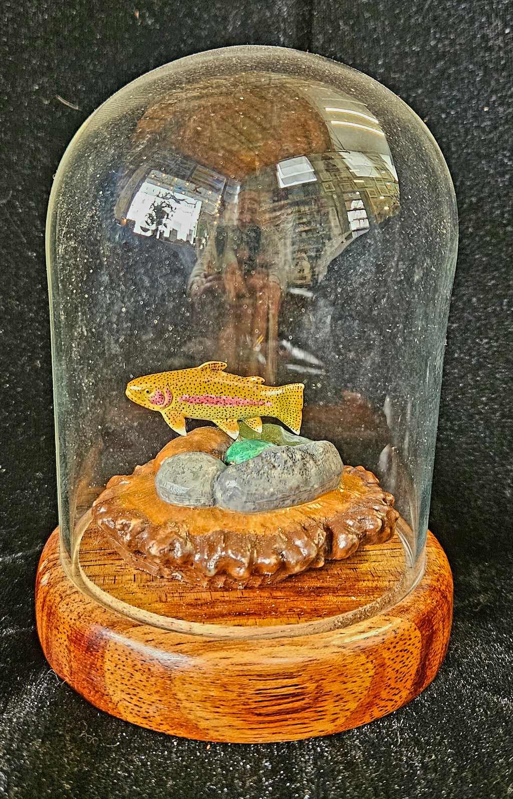 #10 Rainbow trout moose antler carving with glass
